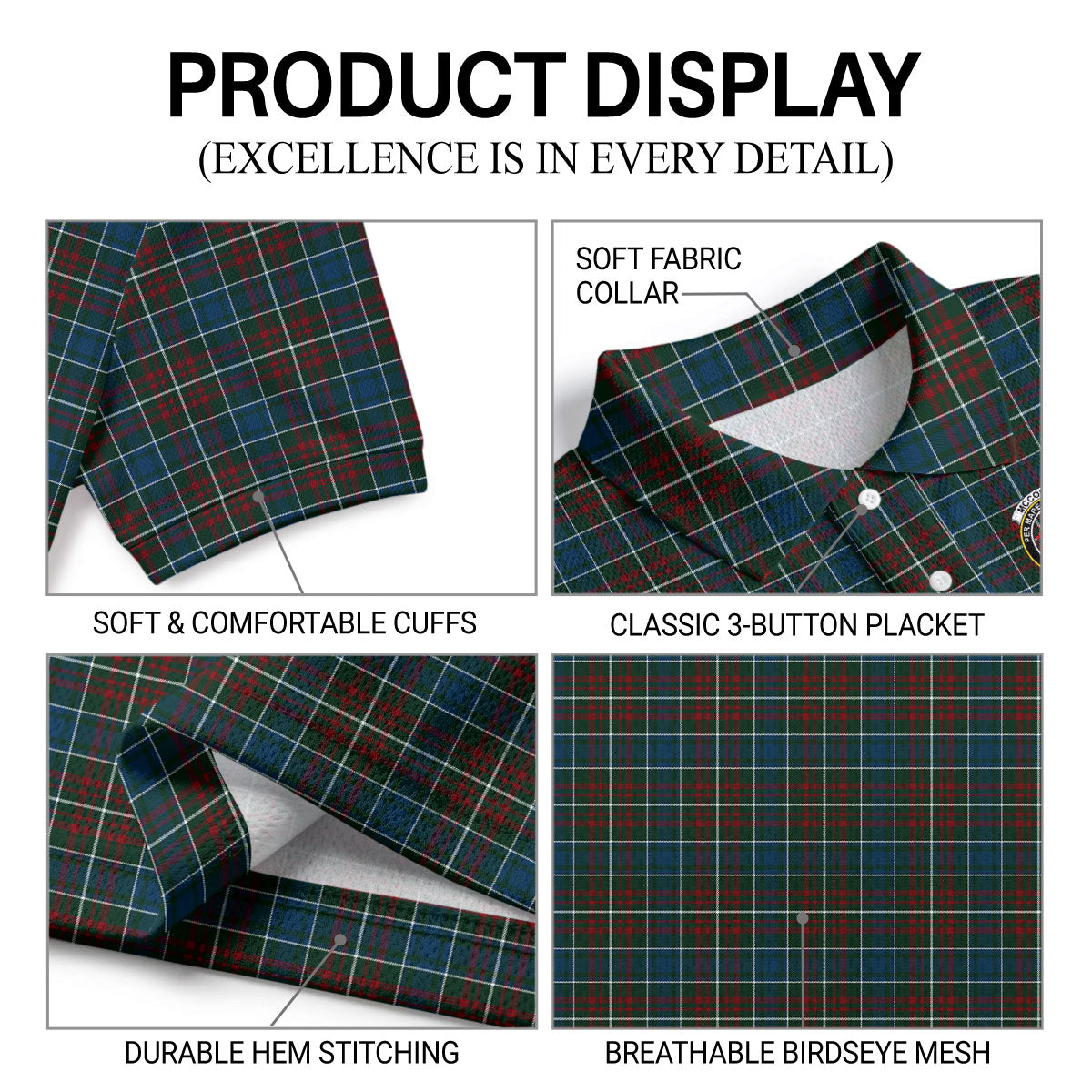 McConnell Tartan Crest Birdseye Mesh Polo Shirt