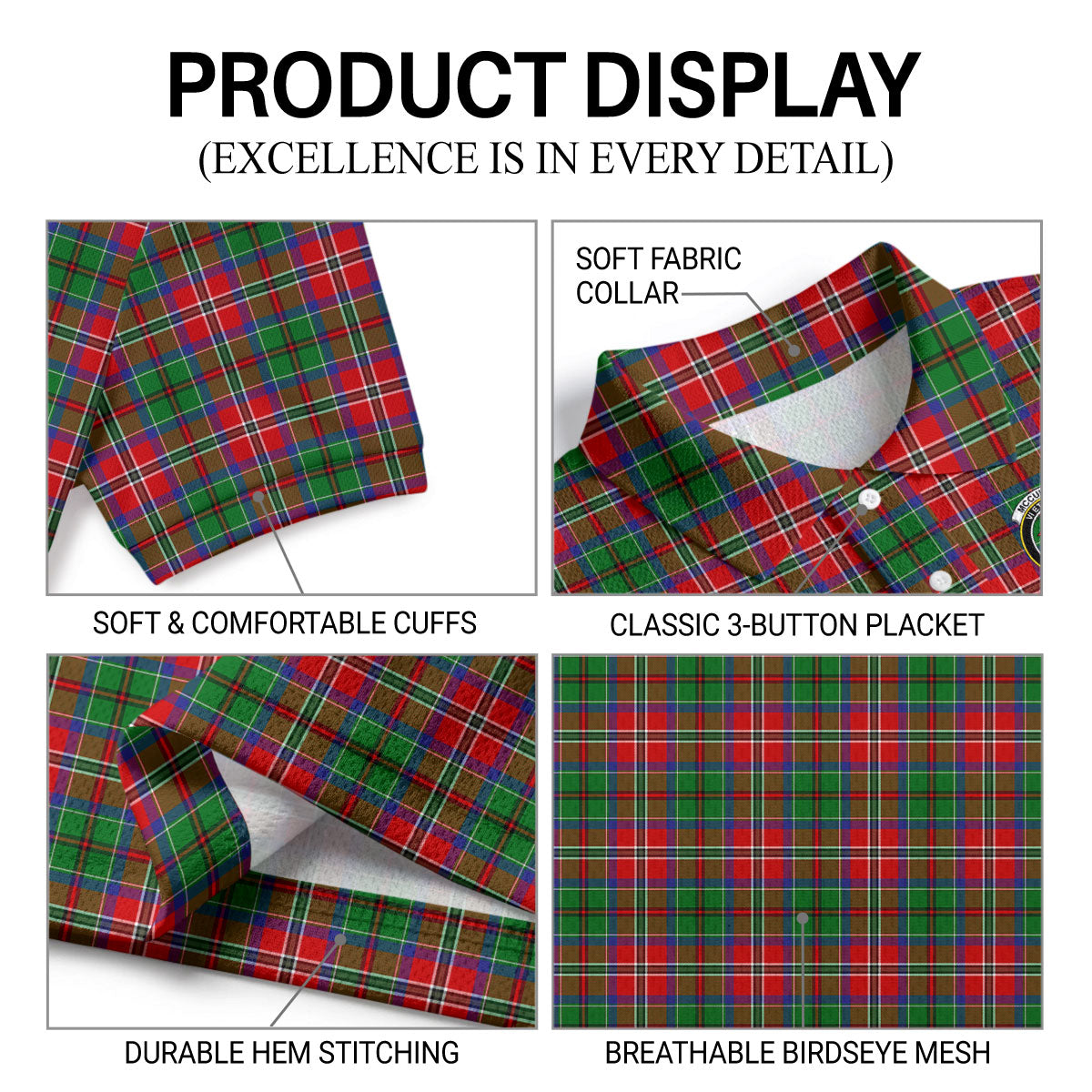 McCulloch Tartan Crest Birdseye Mesh Polo Shirt