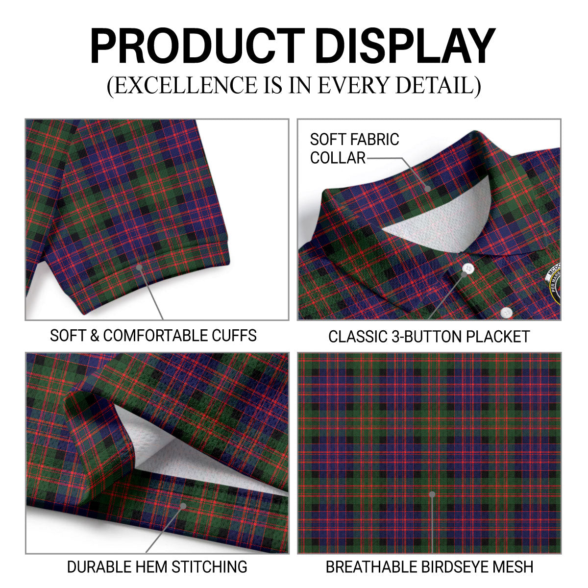 McDonald Modern Tartan Crest Birdseye Mesh Polo Shirt