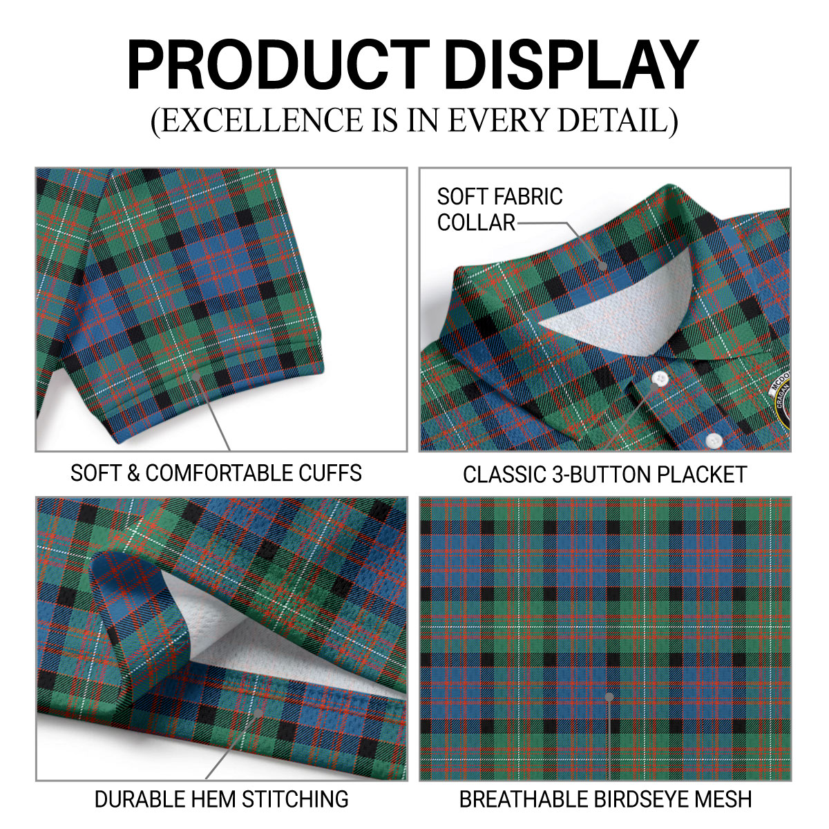 McDonnell of Glengarry Ancient Tartan Crest Birdseye Mesh Polo Shirt