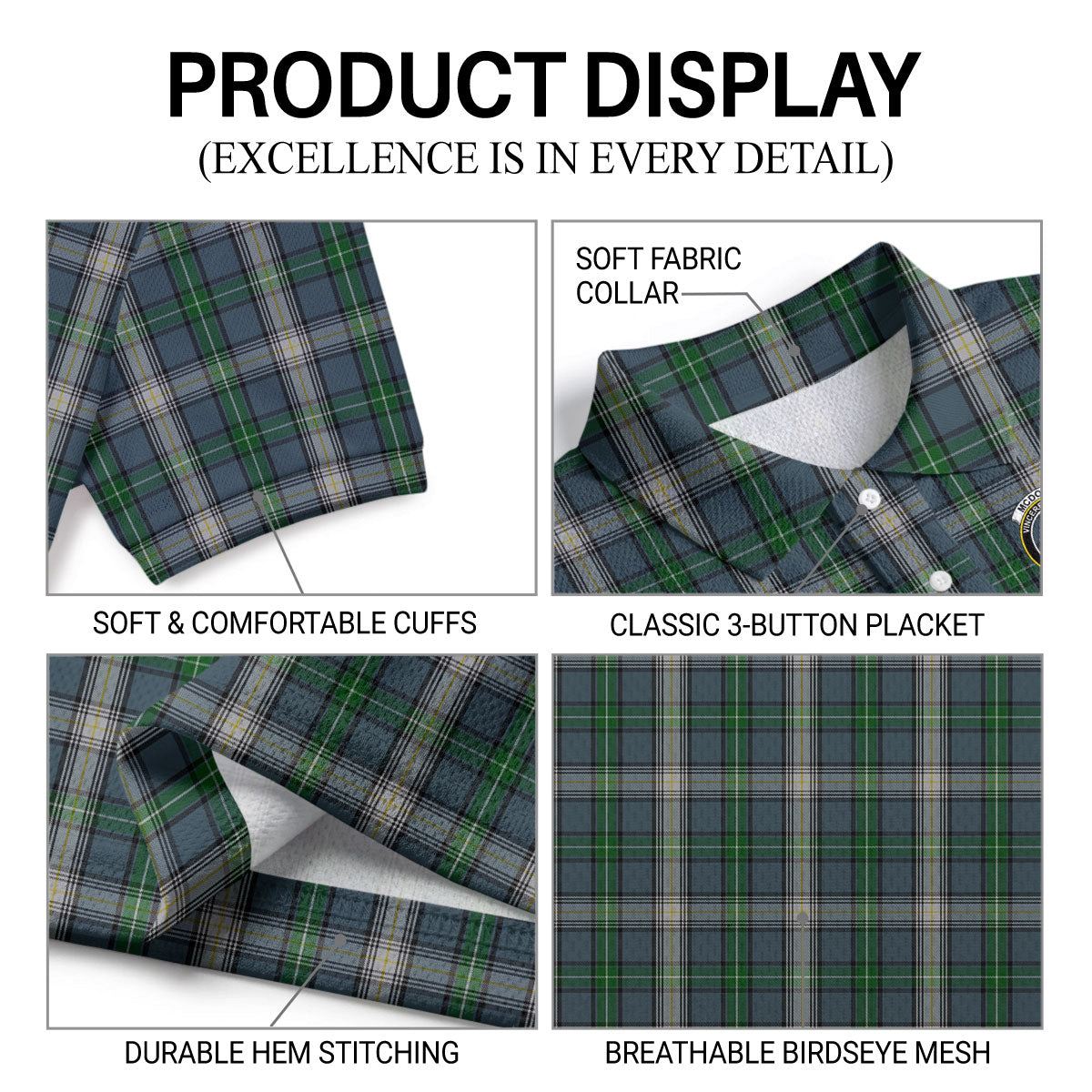 McDowell (MacDowell) Tartan Crest Birdseye Mesh Polo Shirt