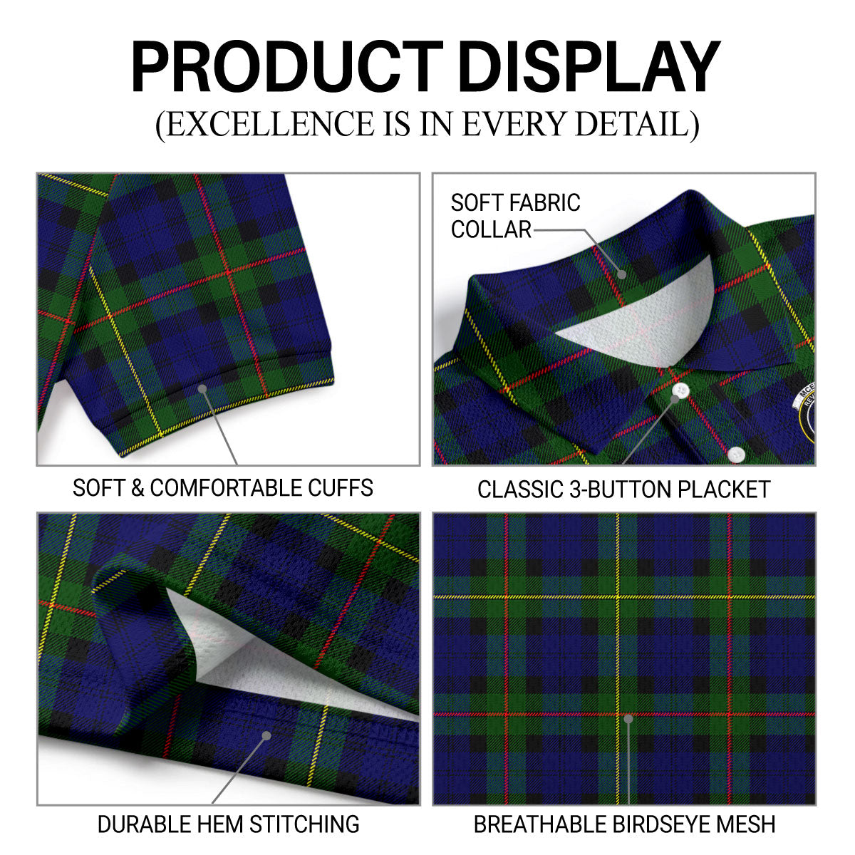McEwan Modern Tartan Crest Birdseye Mesh Polo Shirt