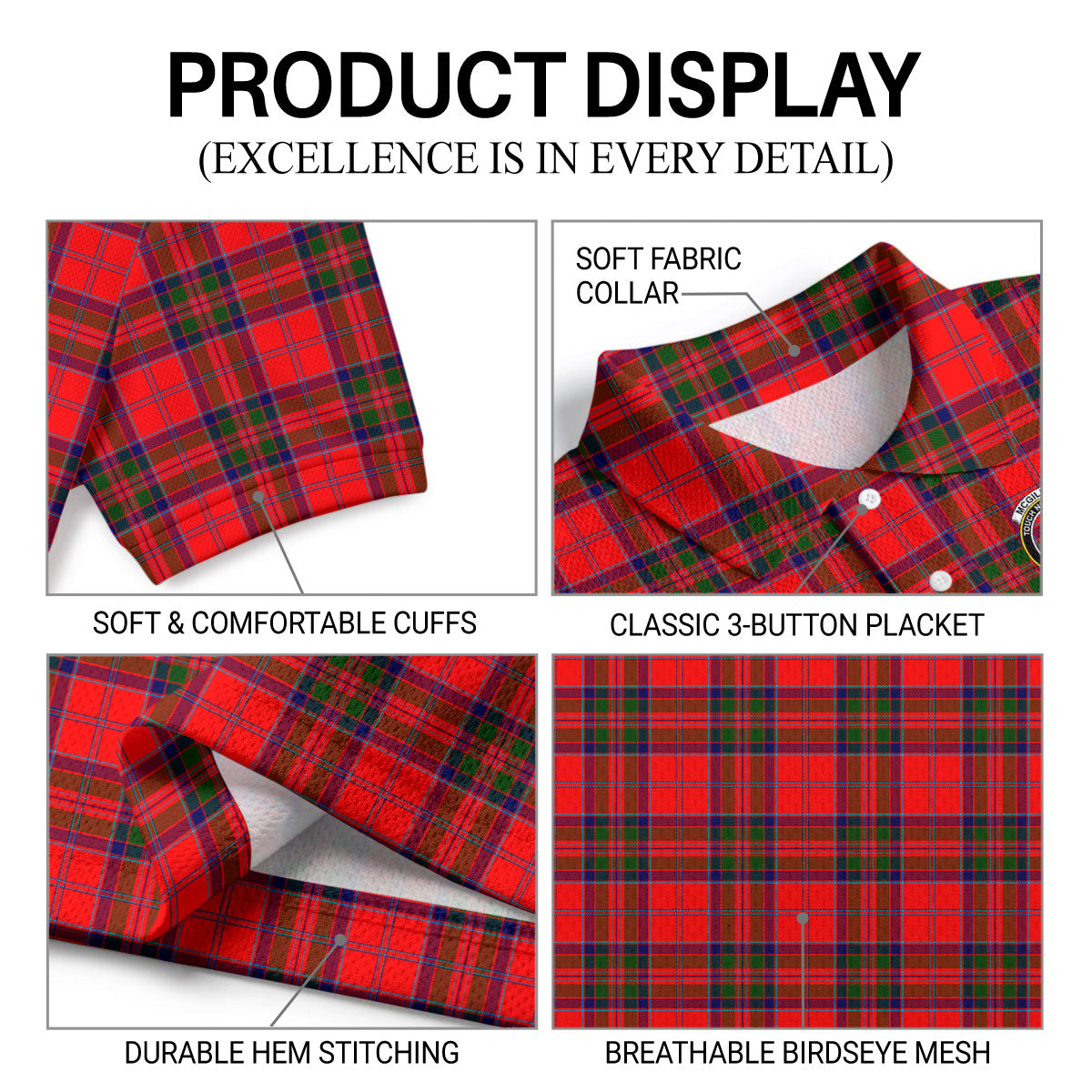 McGillivray Modern Tartan Crest Birdseye Mesh Polo Shirt