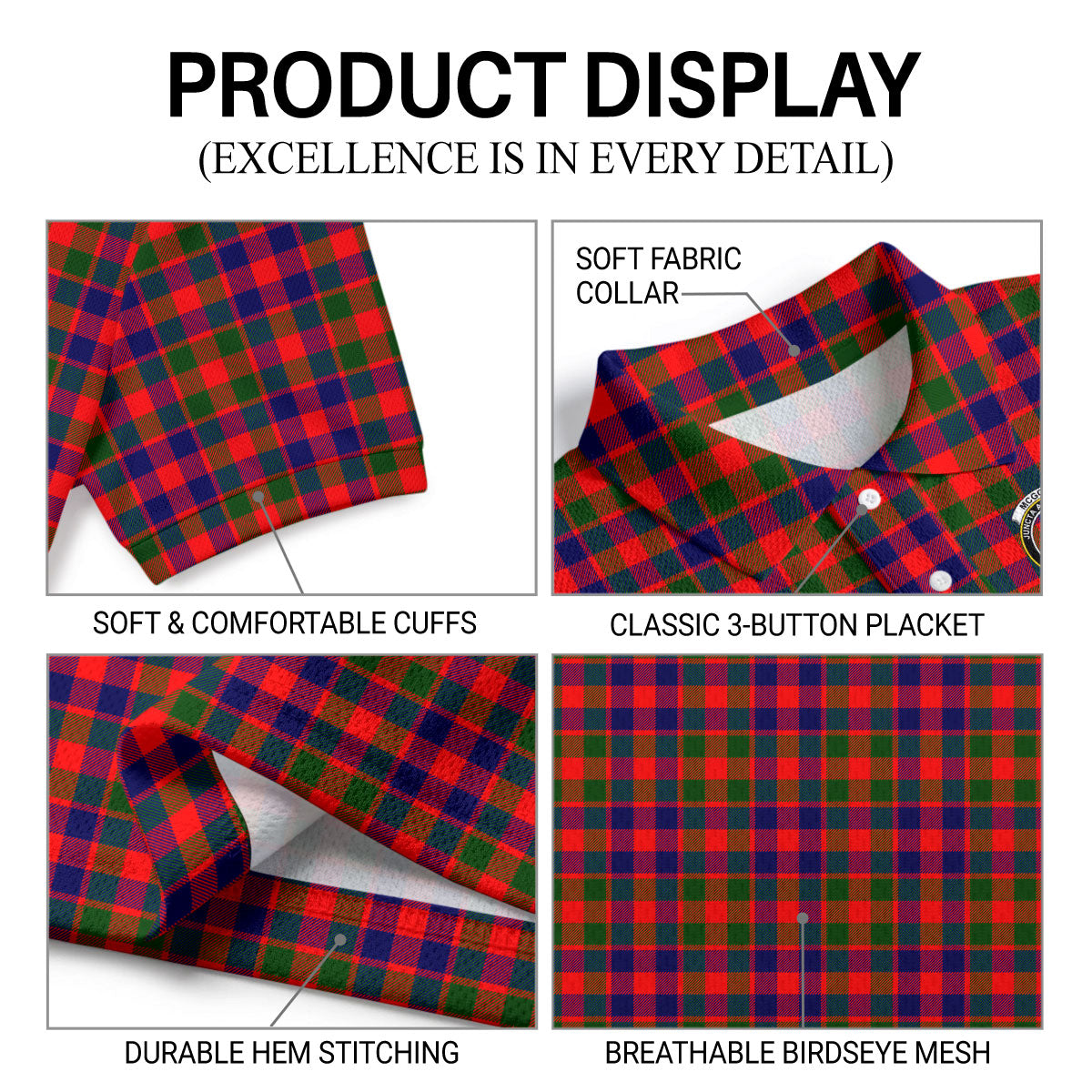 McGowan Tartan Crest Birdseye Mesh Polo Shirt
