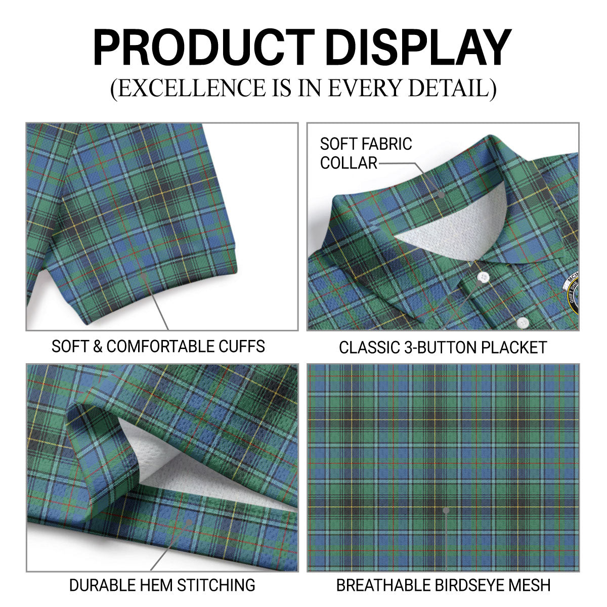 McInnes Ancient Tartan Crest Birdseye Mesh Polo Shirt