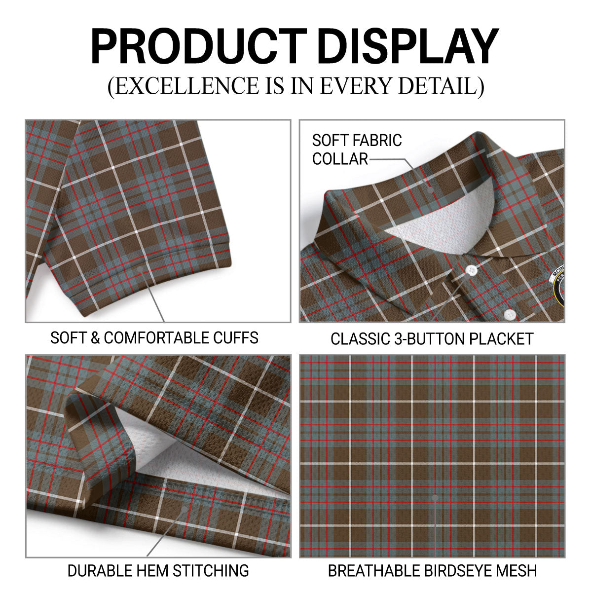 McIntyre Hunting Weathered Tartan Crest Birdseye Mesh Polo Shirt