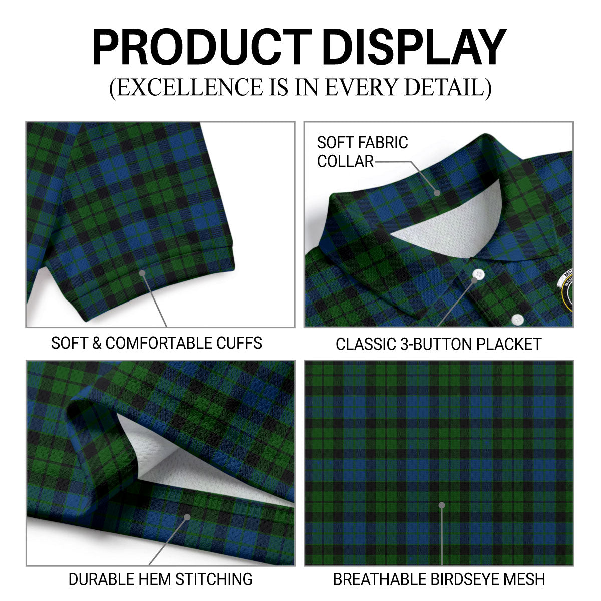 McKay Modern Tartan Crest Birdseye Mesh Polo Shirt