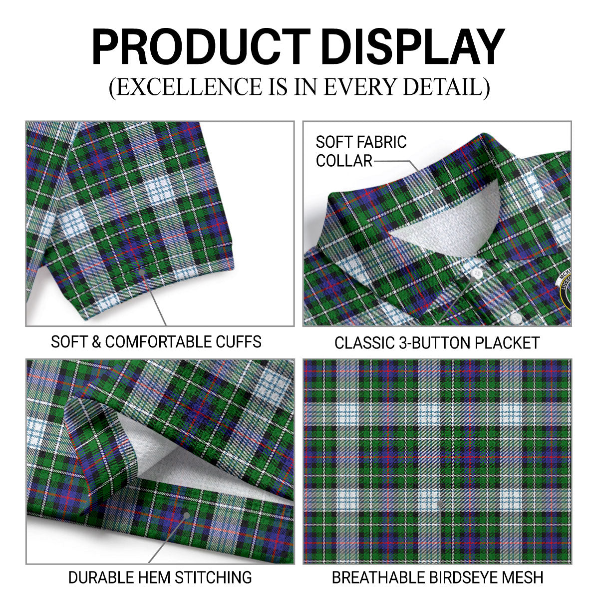 McKenzie Dress Modern Tartan Crest Birdseye Mesh Polo Shirt