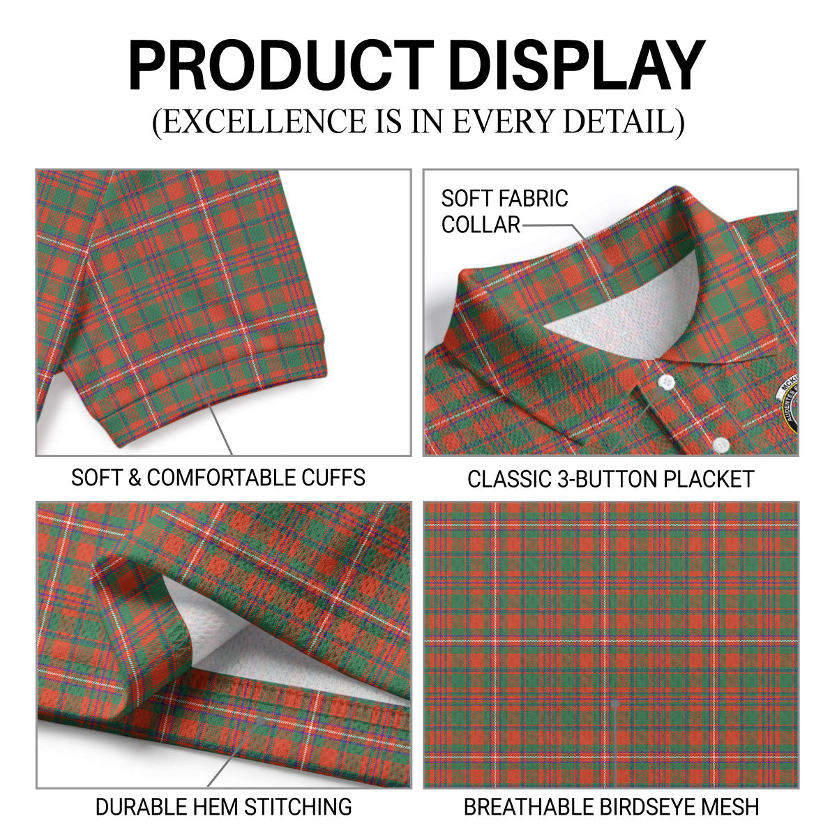 McKinnon Ancient Tartan Crest Birdseye Mesh Polo Shirt