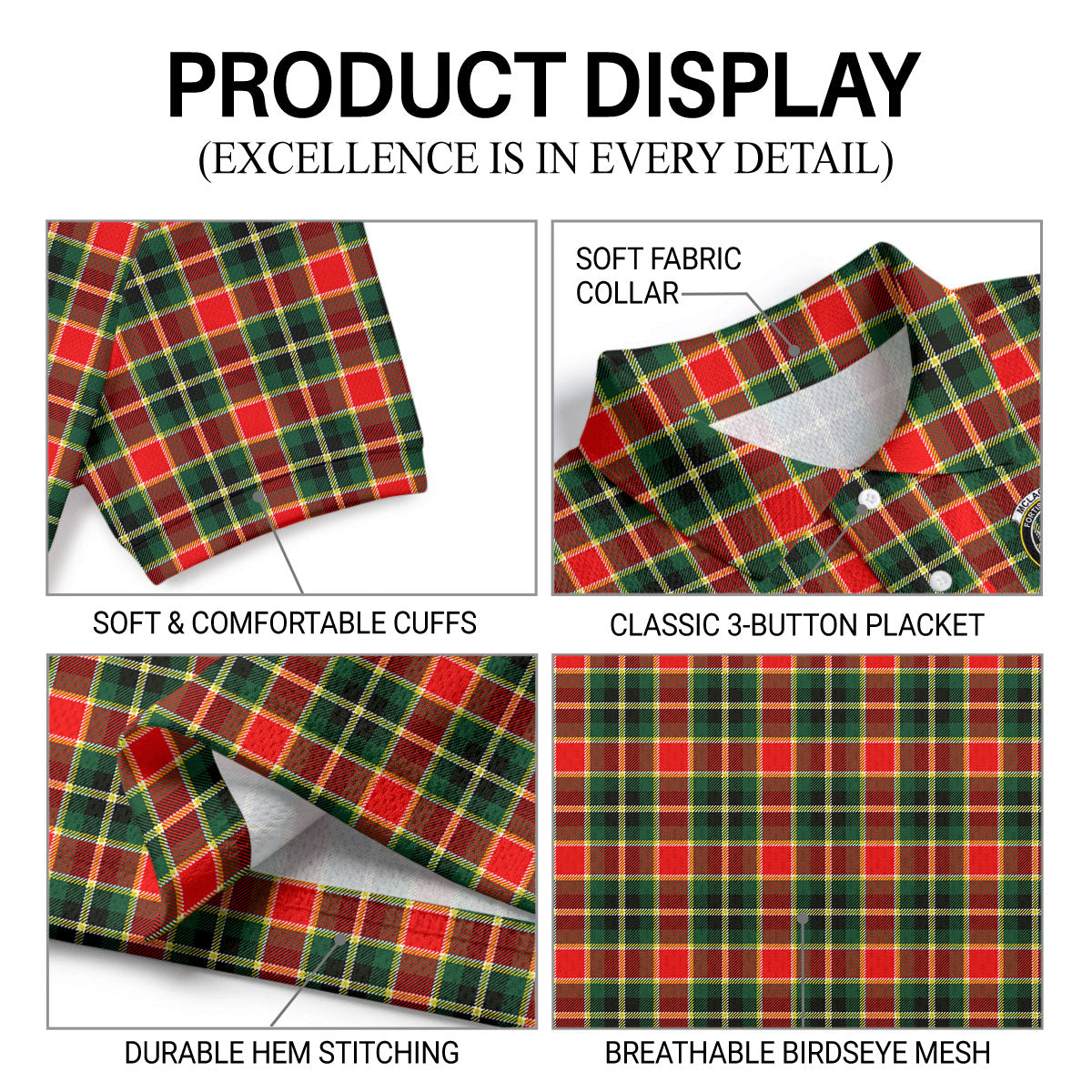 McLachlan Hunting Modern Tartan Crest Birdseye Mesh Polo Shirt