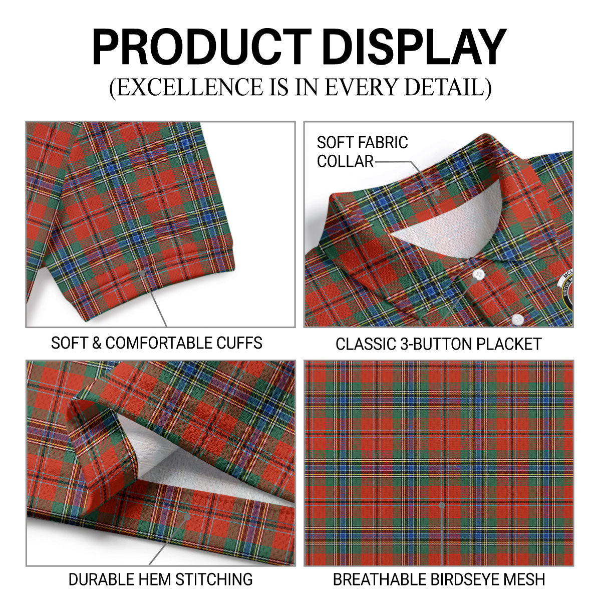 McLean of Duart Ancient Tartan Crest Birdseye Mesh Polo Shirt