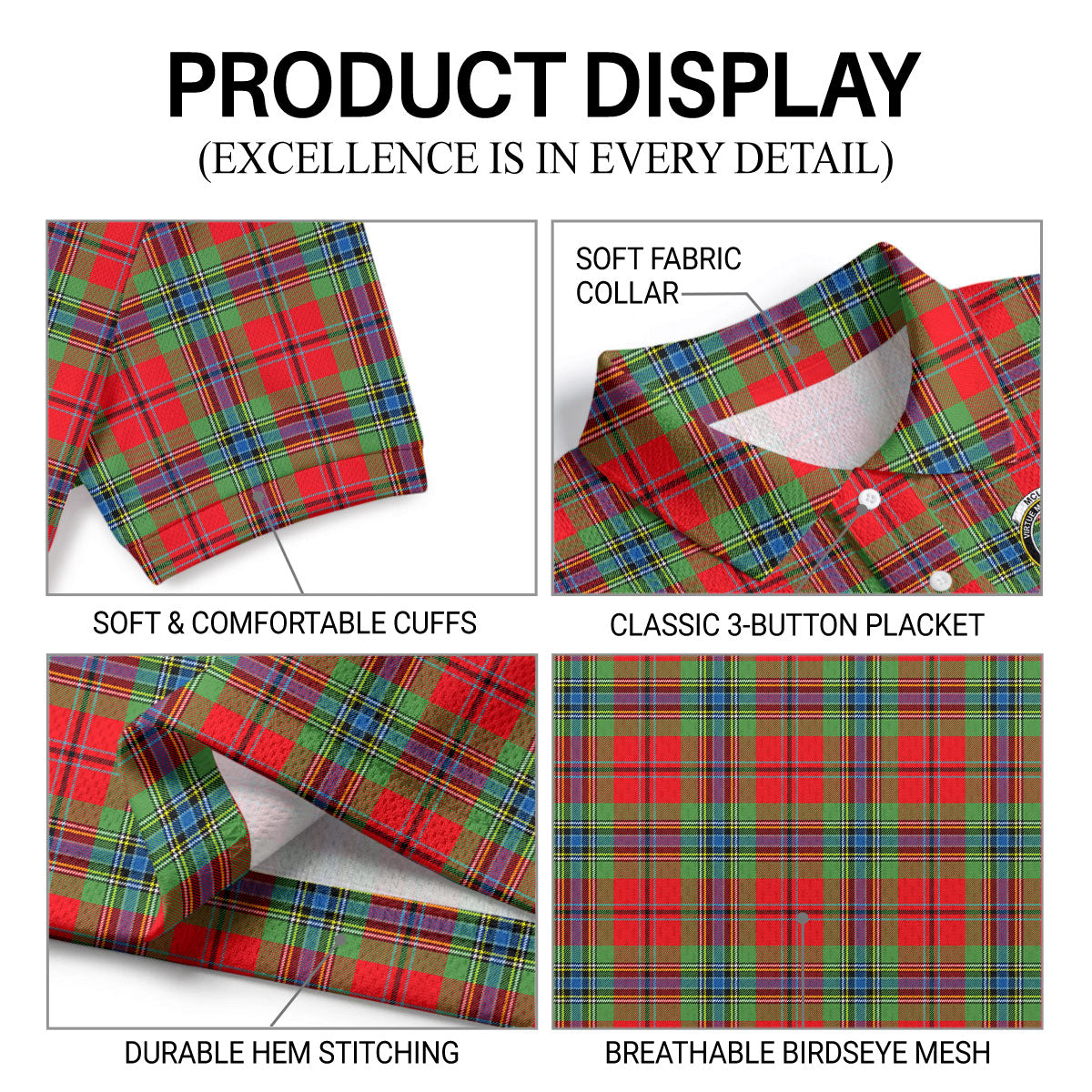 McLean of Duart Modern Tartan Crest Birdseye Mesh Polo Shirt