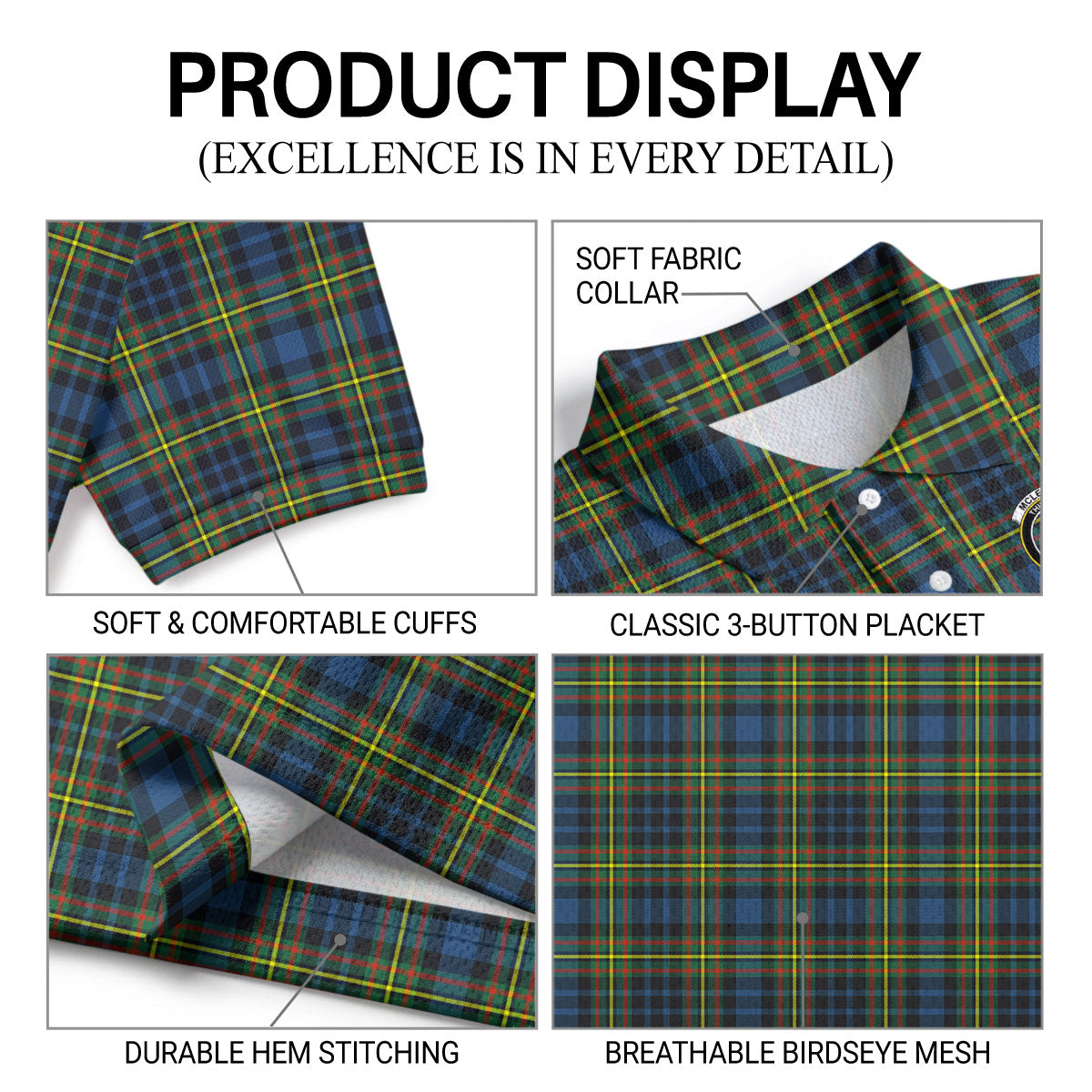 McLellan Ancient Tartan Crest Birdseye Mesh Polo Shirt