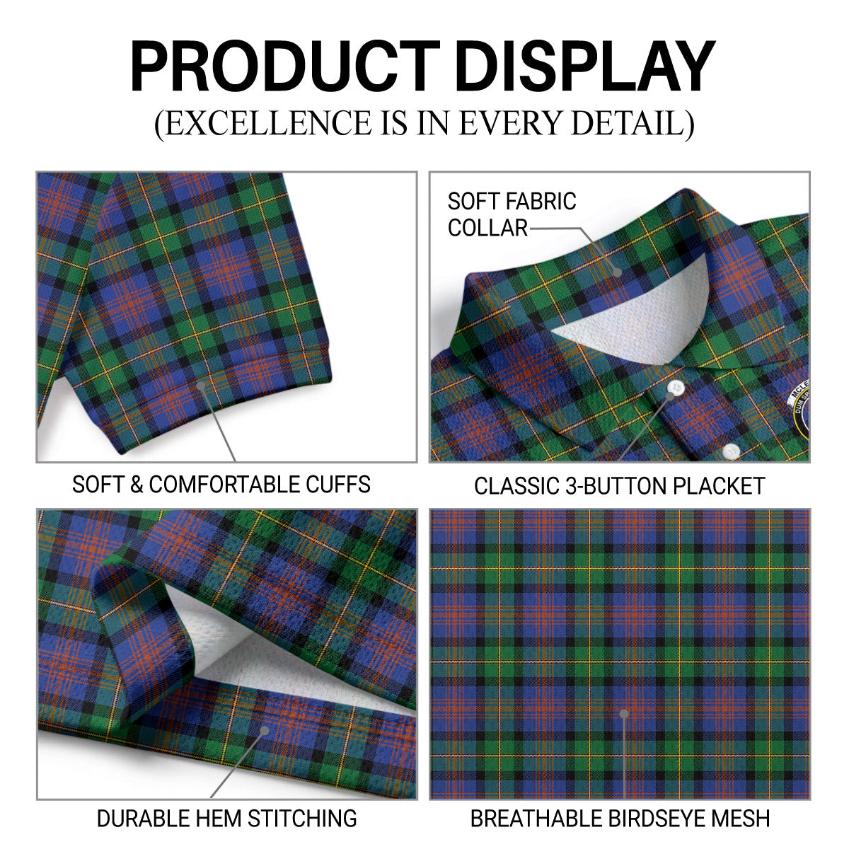 McLennan Ancient Tartan Crest Birdseye Mesh Polo Shirt