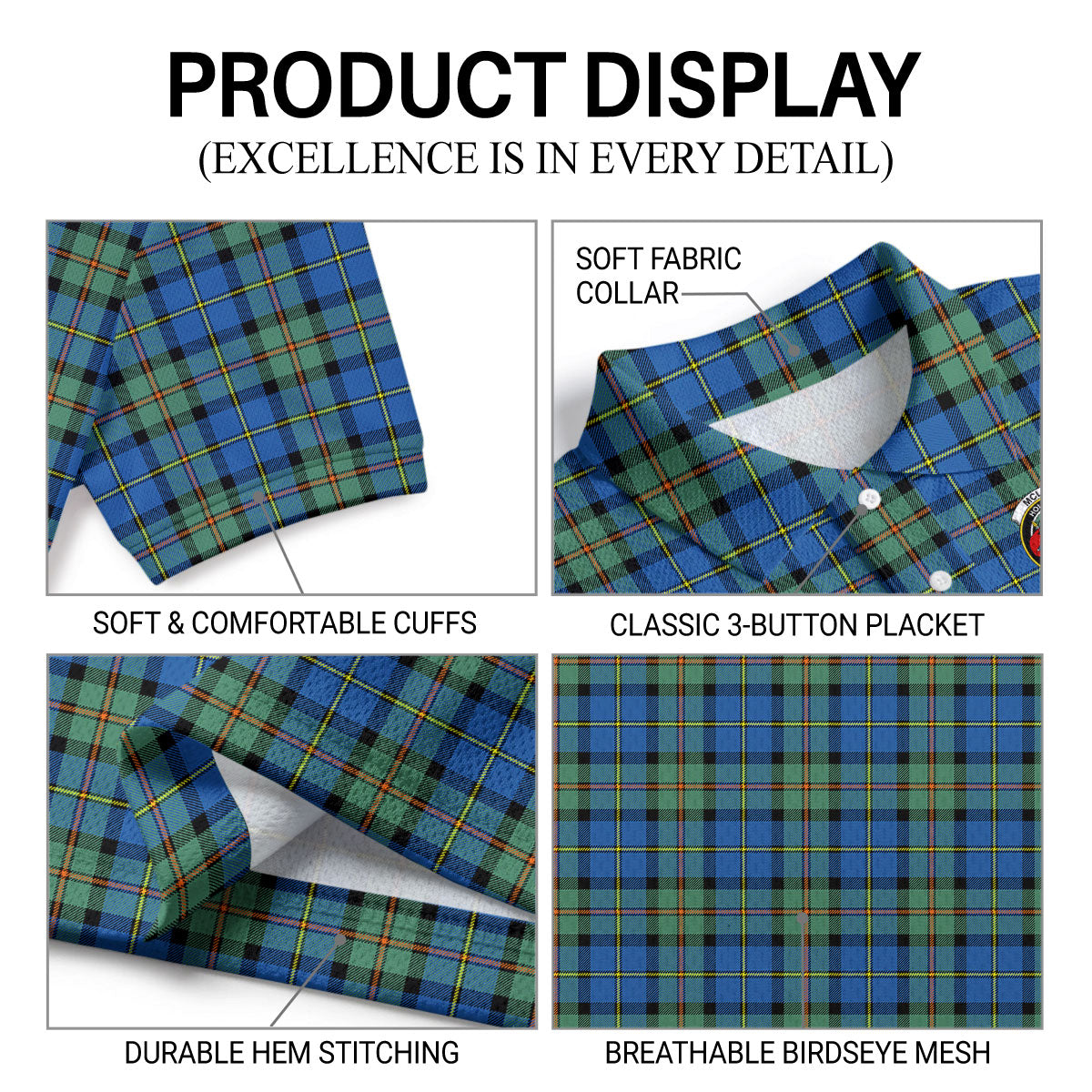 McLeod of Harris Ancient Tartan Crest Birdseye Mesh Polo Shirt