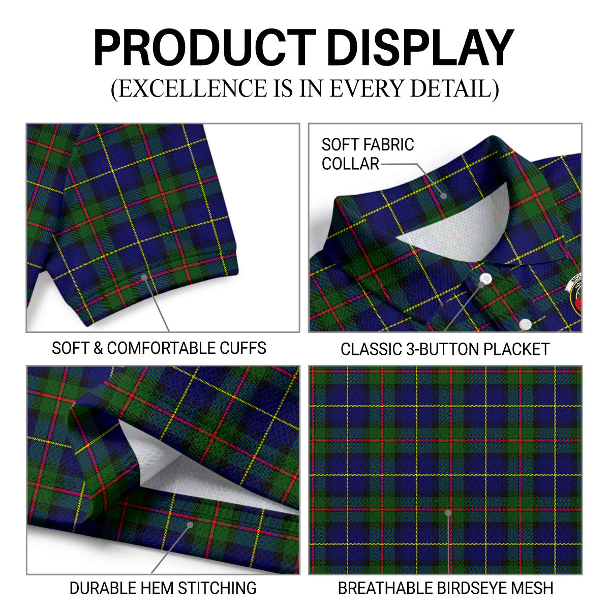 McLeod of Harris Modern Tartan Crest Birdseye Mesh Polo Shirt