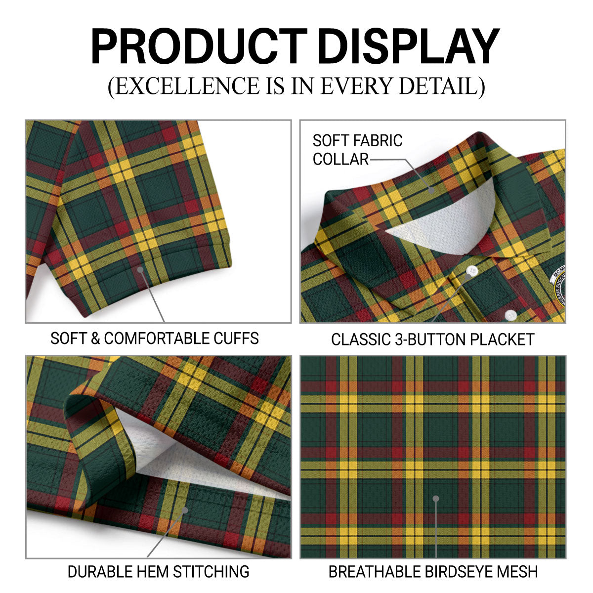McMillan Old Modern Tartan Crest Birdseye Mesh Polo Shirt