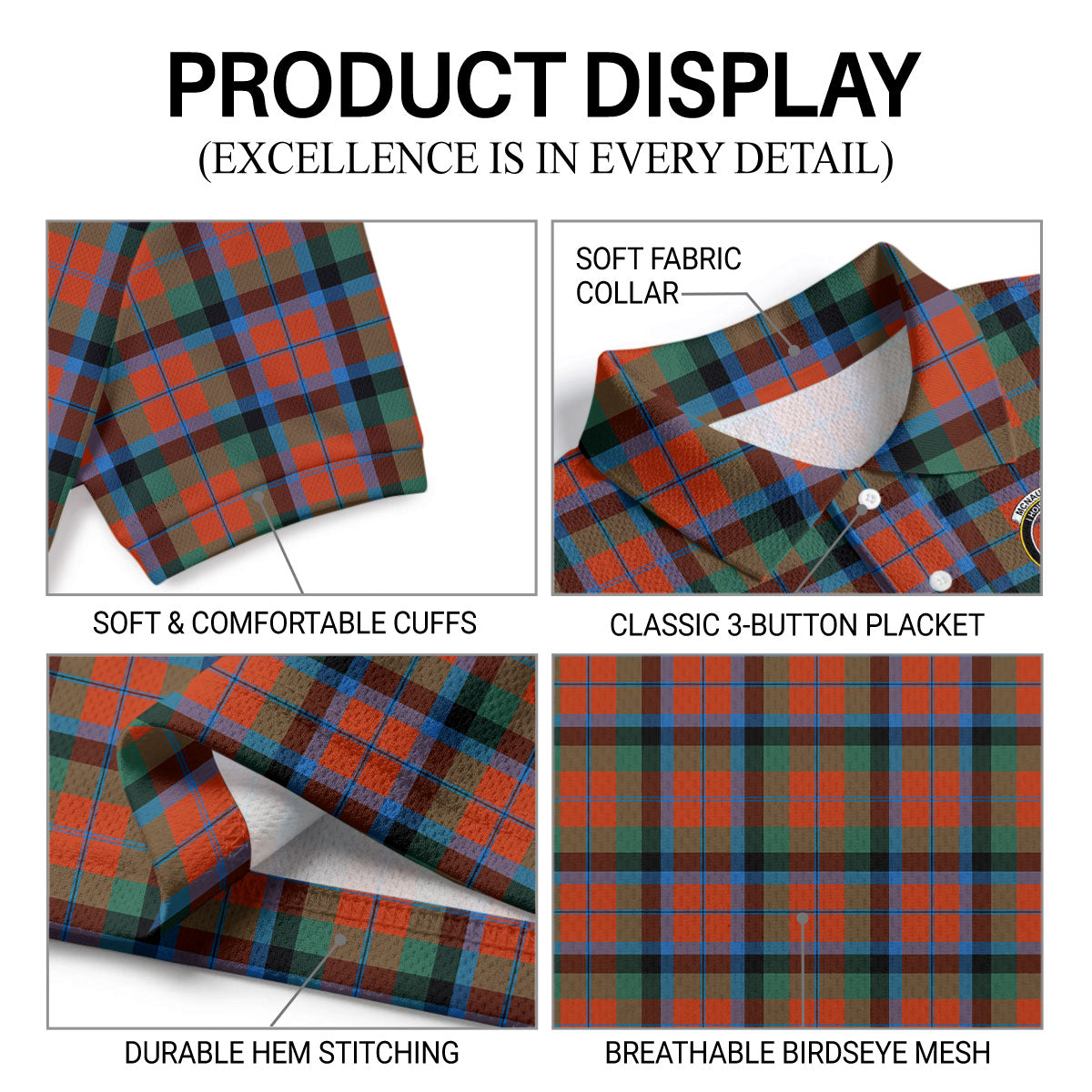 McNaughton Ancient Tartan Crest Birdseye Mesh Polo Shirt