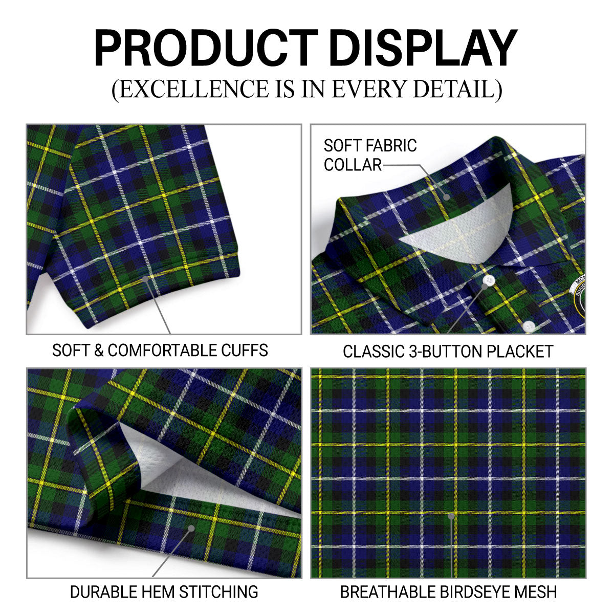 McNeil of Barra Modern Tartan Crest Birdseye Mesh Polo Shirt
