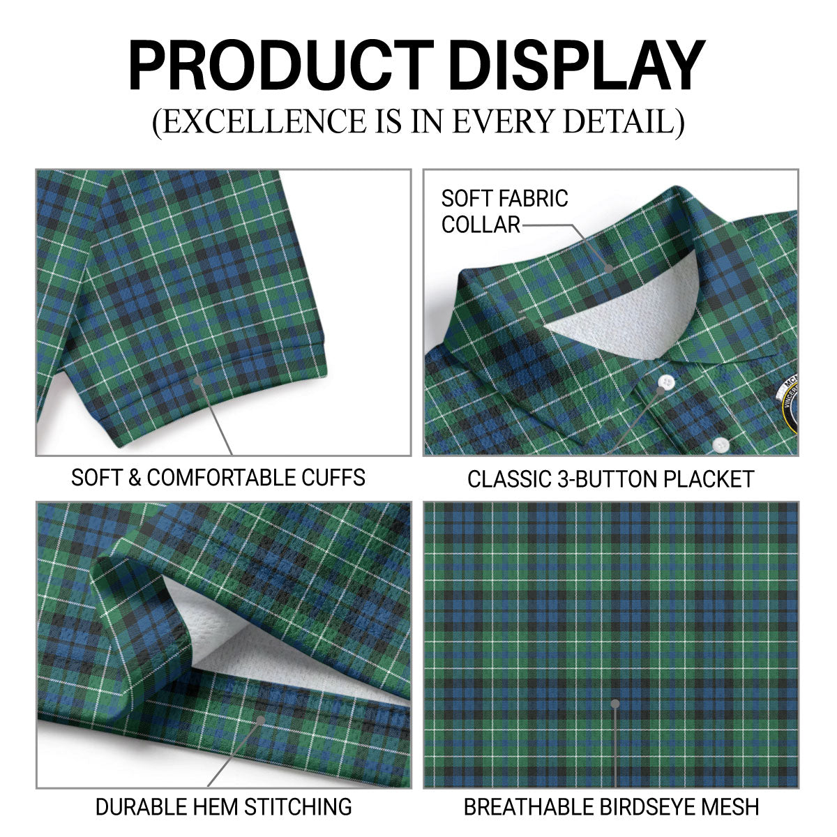 McNeil of Colonsay Ancient Tartan Crest Birdseye Mesh Polo Shirt