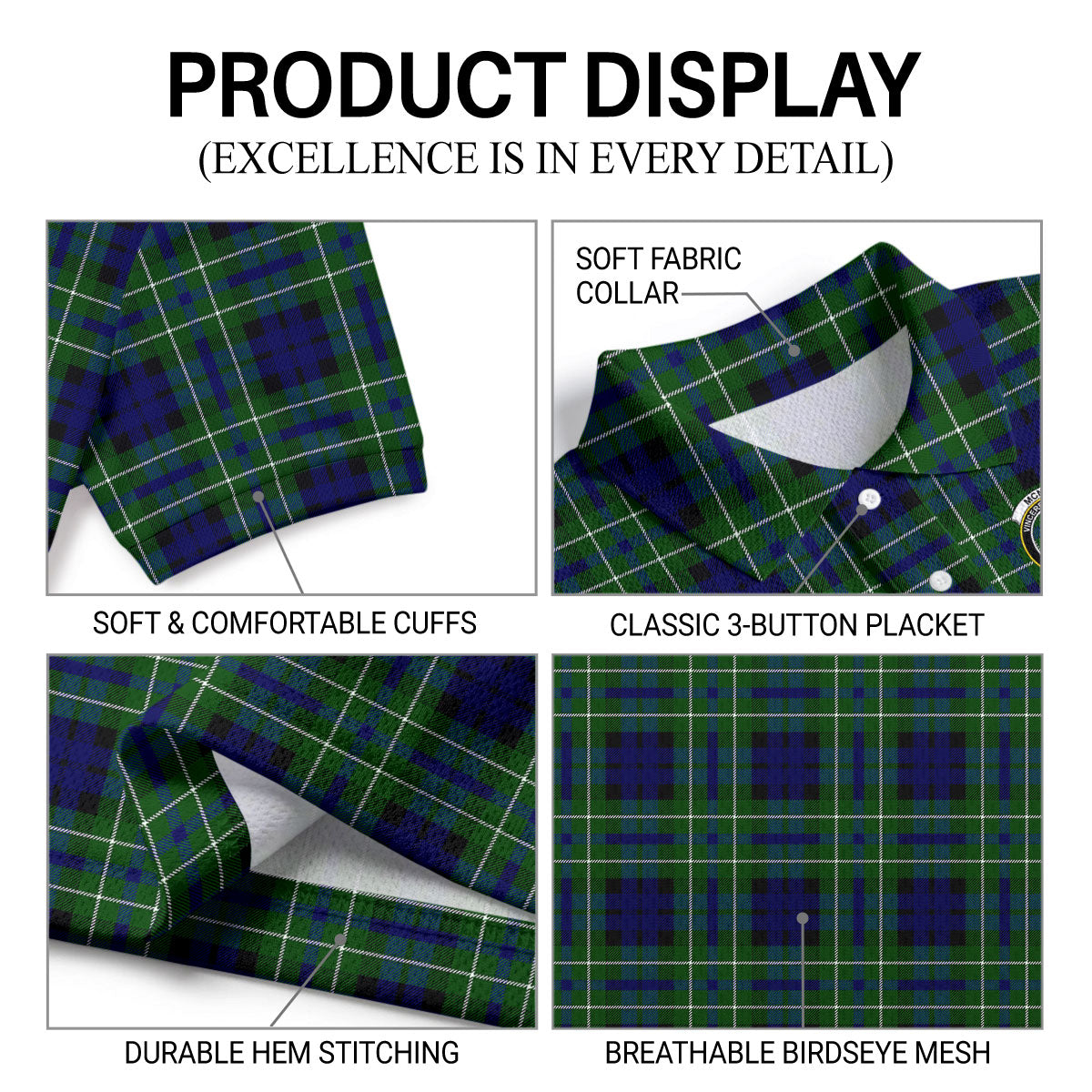 McNeil of Colonsay Modern Tartan Crest Birdseye Mesh Polo Shirt