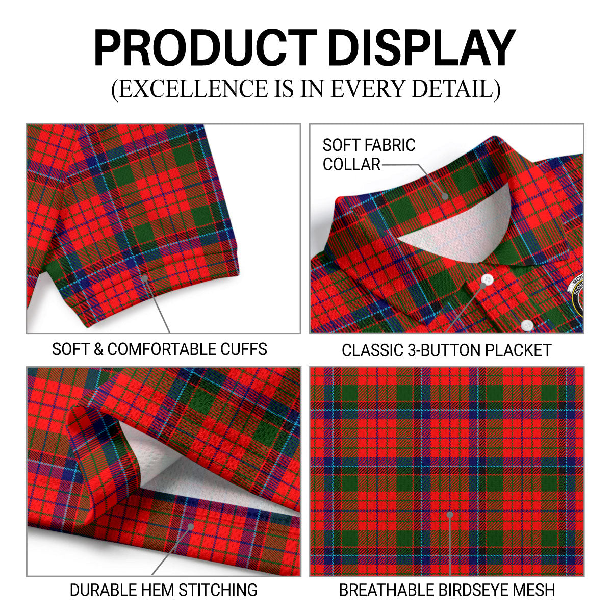 McNicol (of Scorrybreac) Tartan Crest Birdseye Mesh Polo Shirt