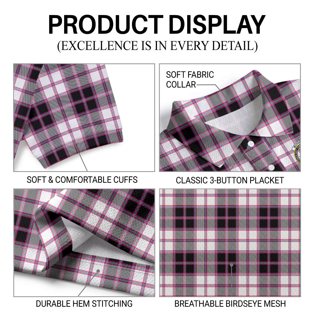 McPherson Hunting Modern Tartan Crest Birdseye Mesh Polo Shirt