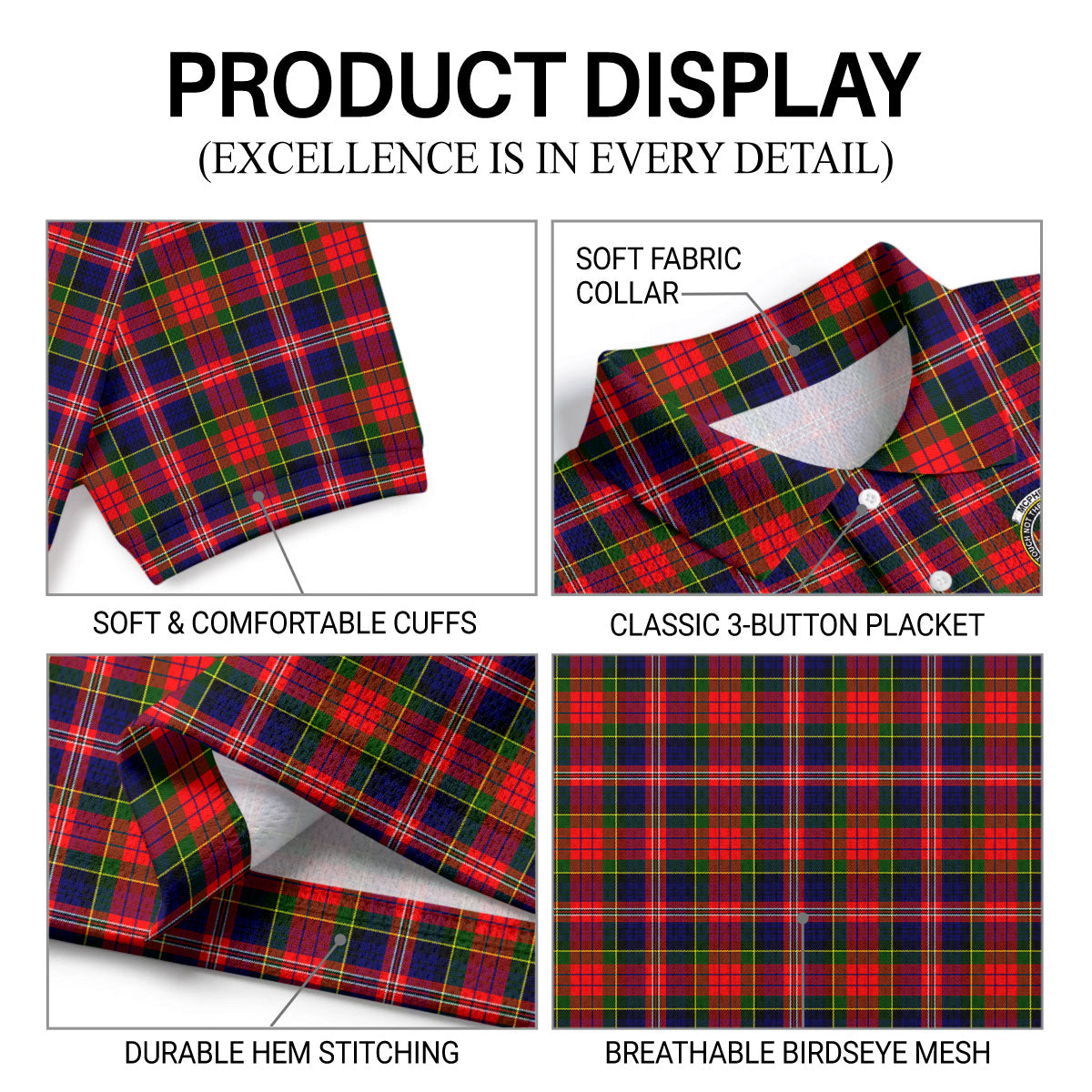 McPherson Modern Tartan Crest Birdseye Mesh Polo Shirt