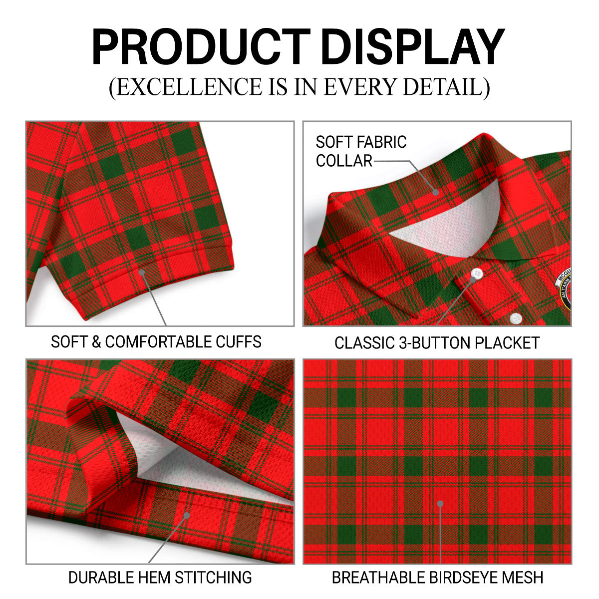 McQuarrie Tartan Crest Birdseye Mesh Polo Shirt
