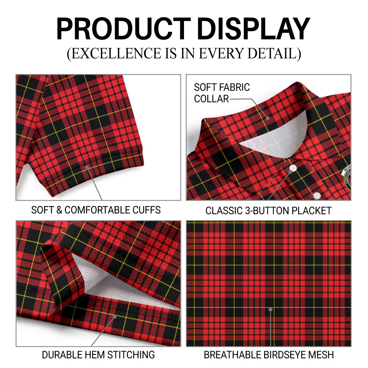 McQueen Modern Tartan Crest Birdseye Mesh Polo Shirt