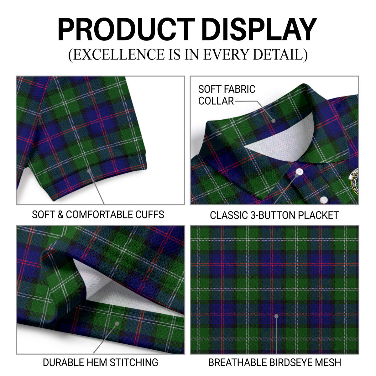 McThomas Modern Tartan Crest Birdseye Mesh Polo Shirt