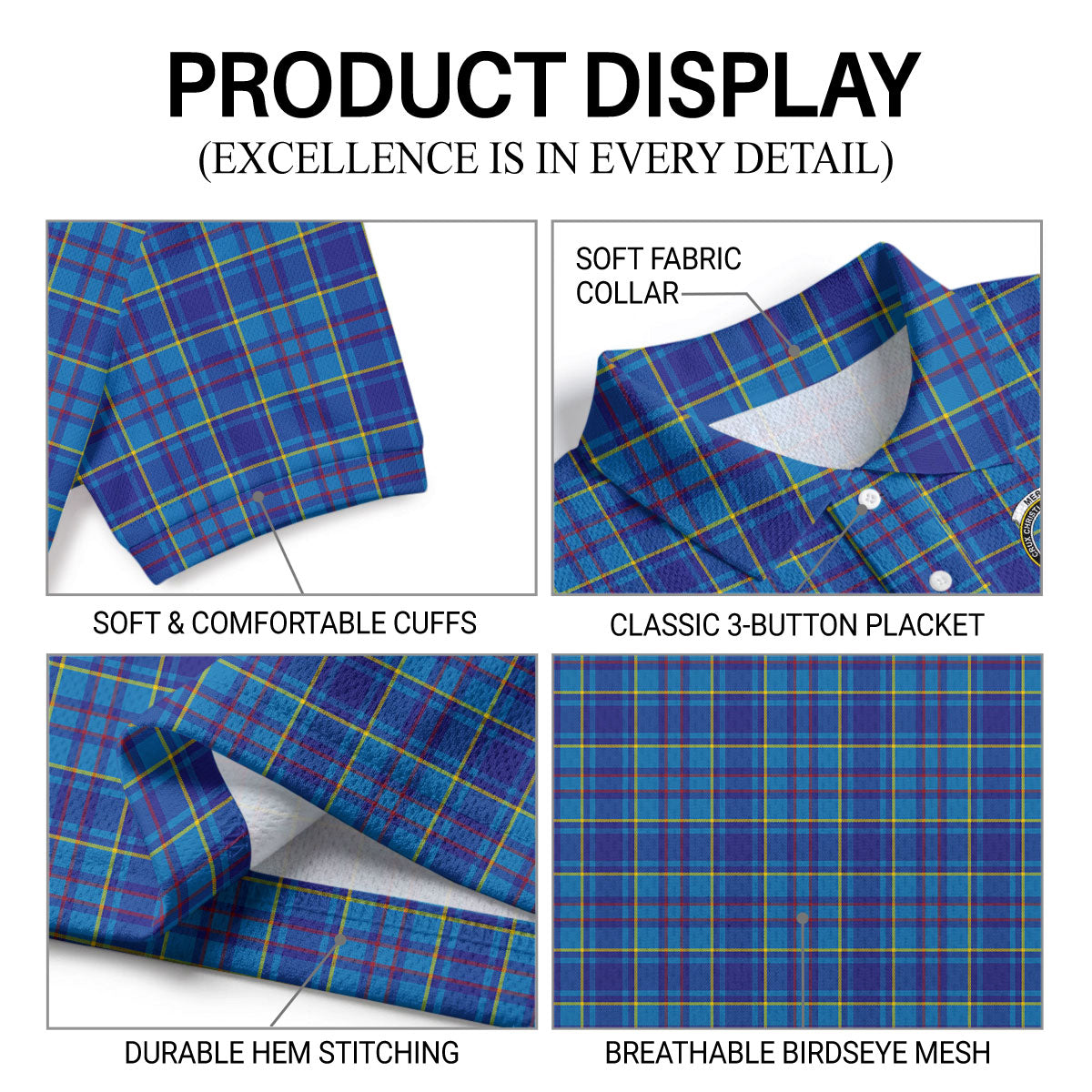 Mercer Modern Tartan Crest Birdseye Mesh Polo Shirt
