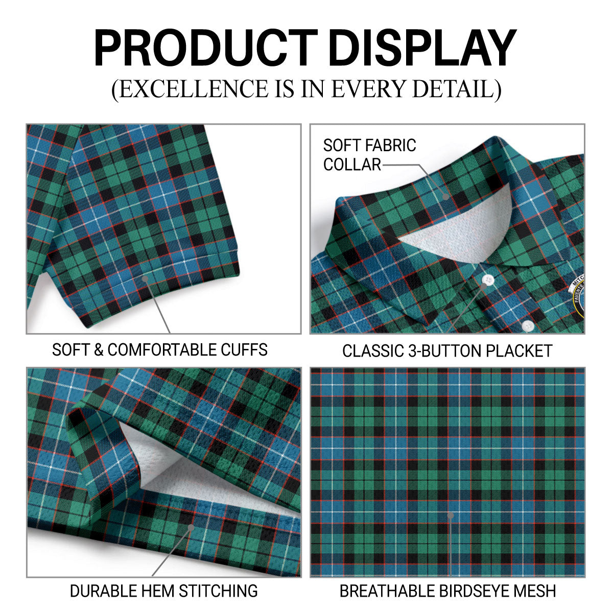 Mitchell Ancient Tartan Crest Birdseye Mesh Polo Shirt