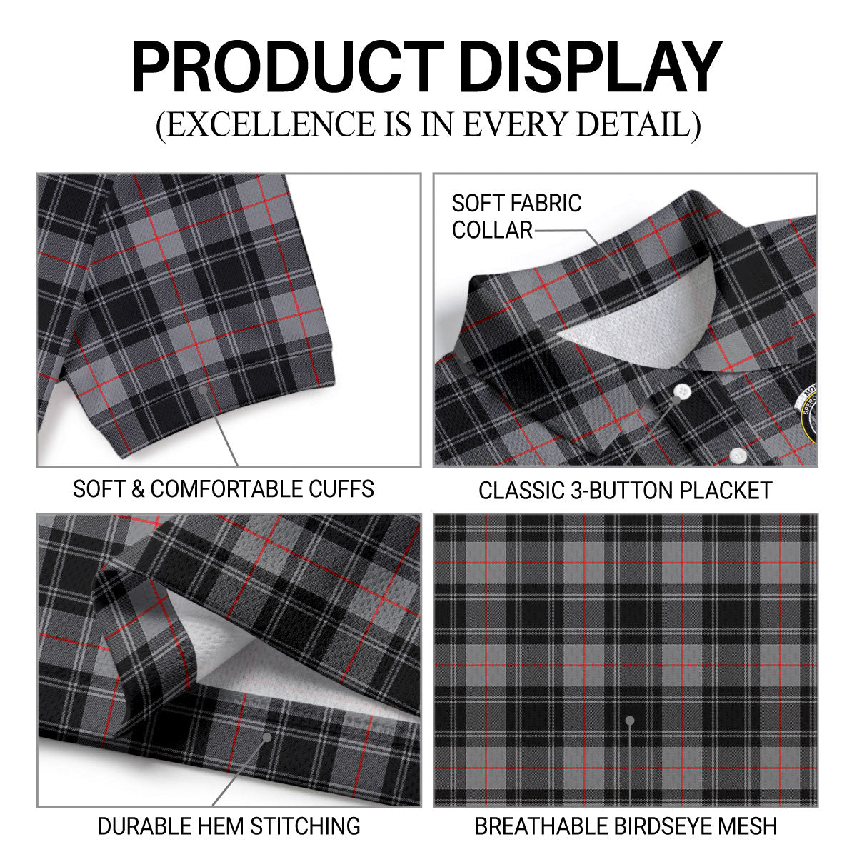 Moffat Modern Tartan Crest Birdseye Mesh Polo Shirt