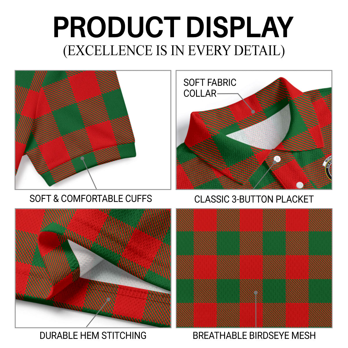 Moncrief Tartan Crest Birdseye Mesh Polo Shirt
