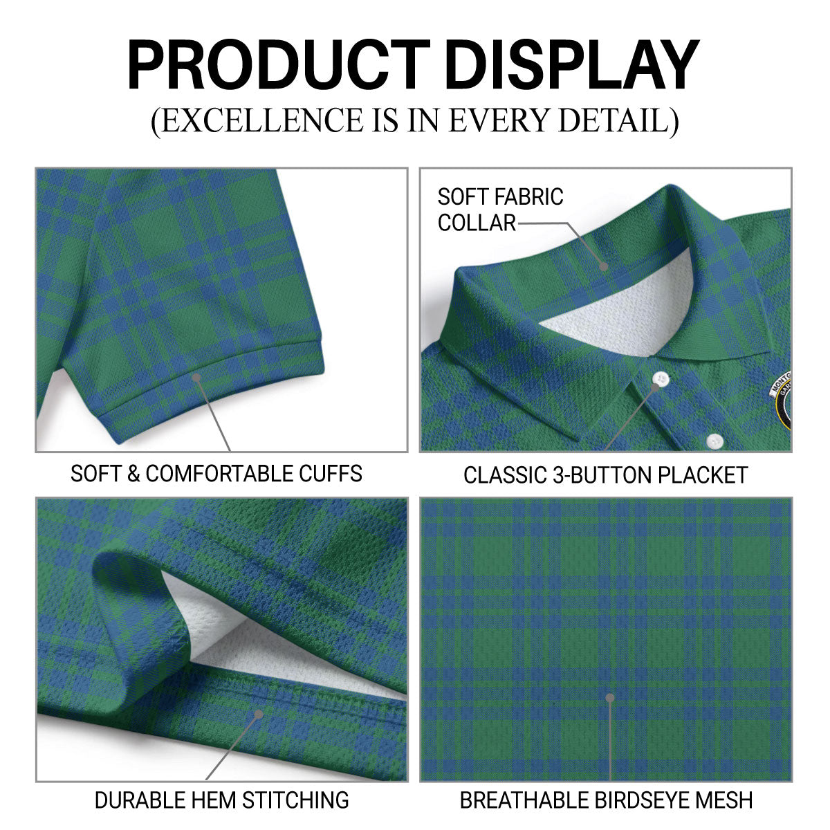Montgomery Ancient Tartan Crest Birdseye Mesh Polo Shirt