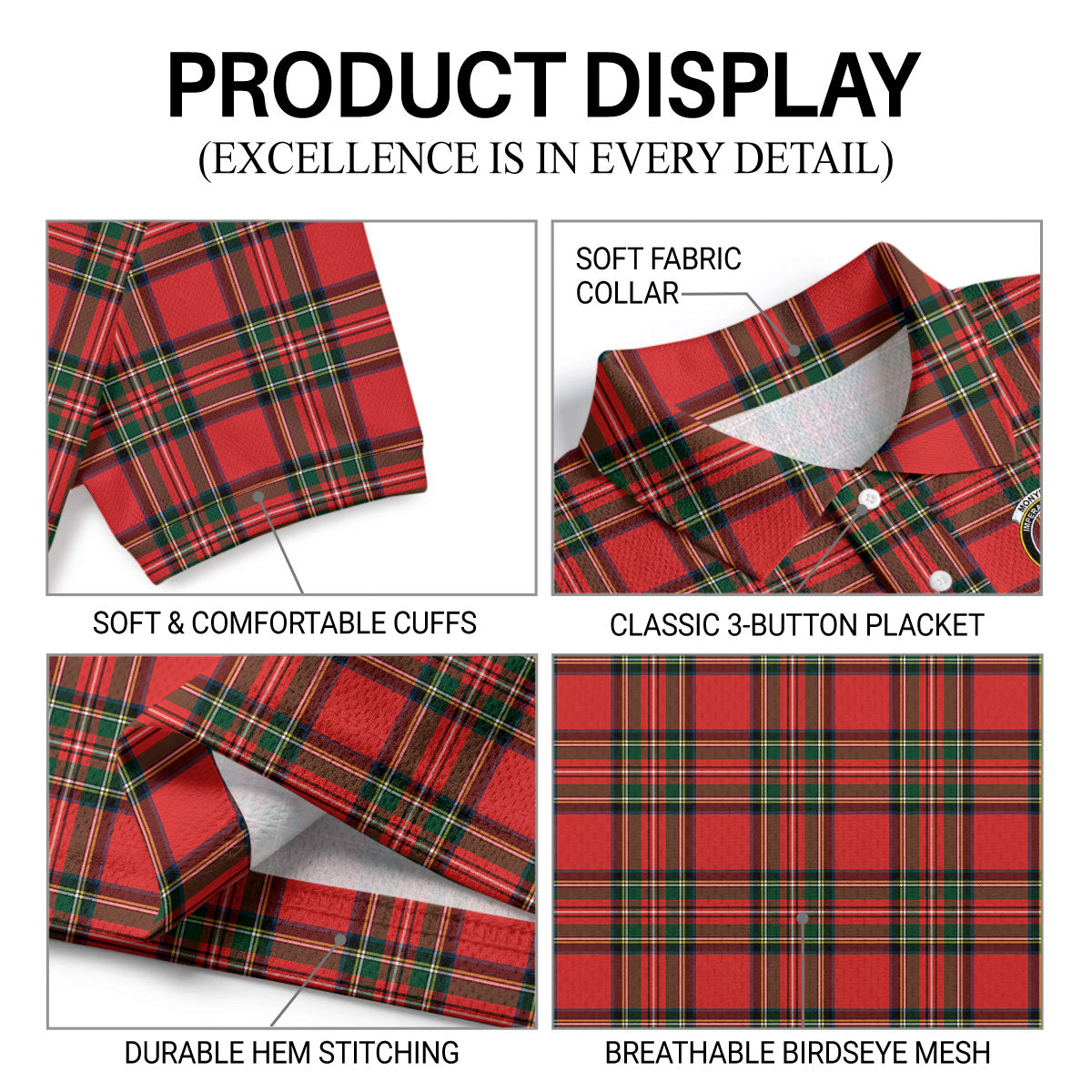 Monypenny Tartan Crest Birdseye Mesh Polo Shirt
