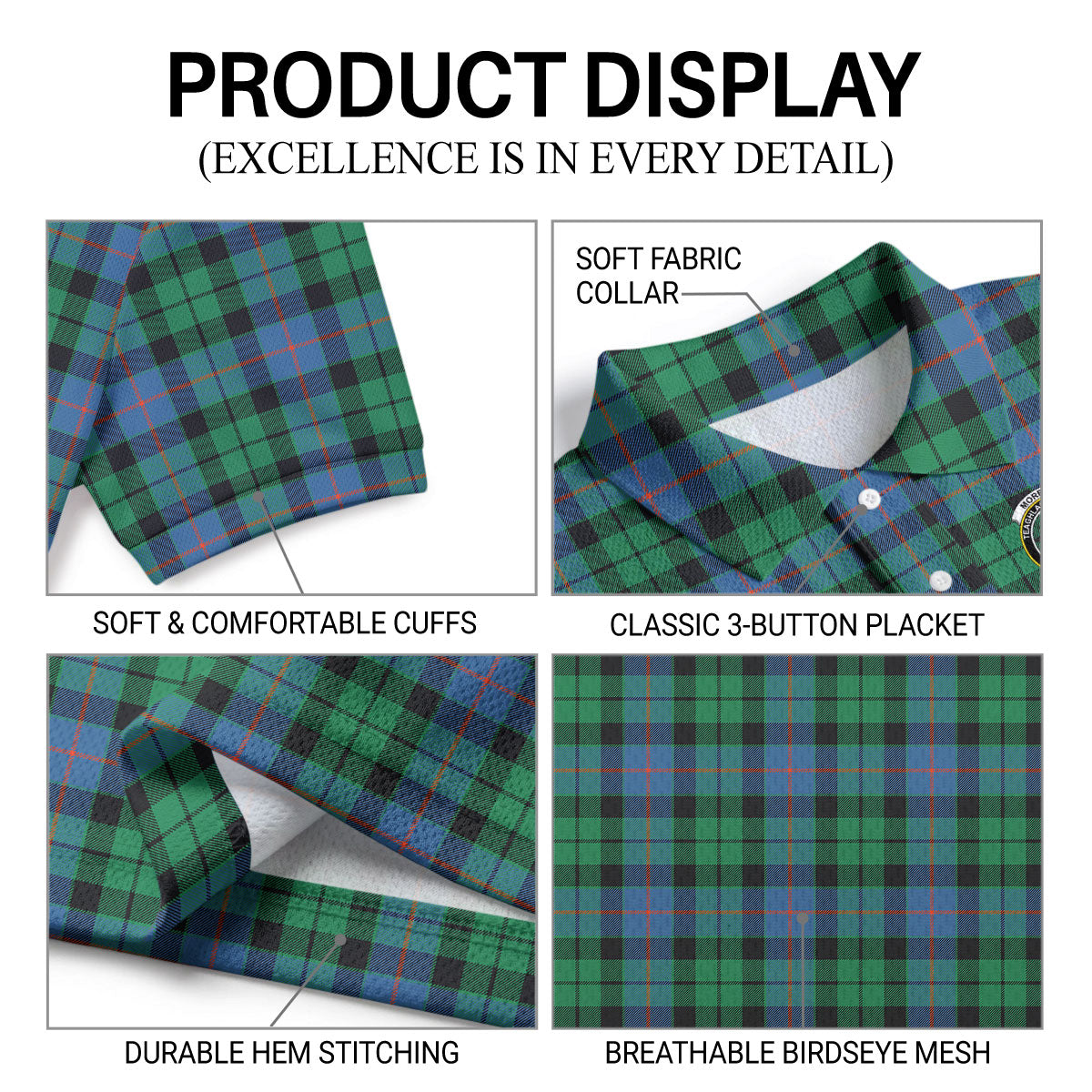 Morrison Ancient Tartan Crest Birdseye Mesh Polo Shirt