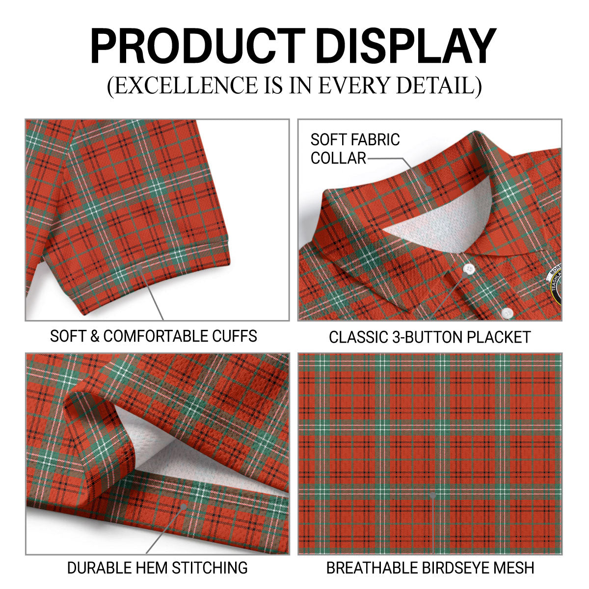 Morrison Red Ancient Tartan Crest Birdseye Mesh Polo Shirt