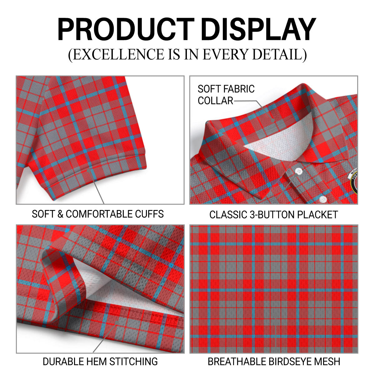 Moubray Tartan Crest Birdseye Mesh Polo Shirt