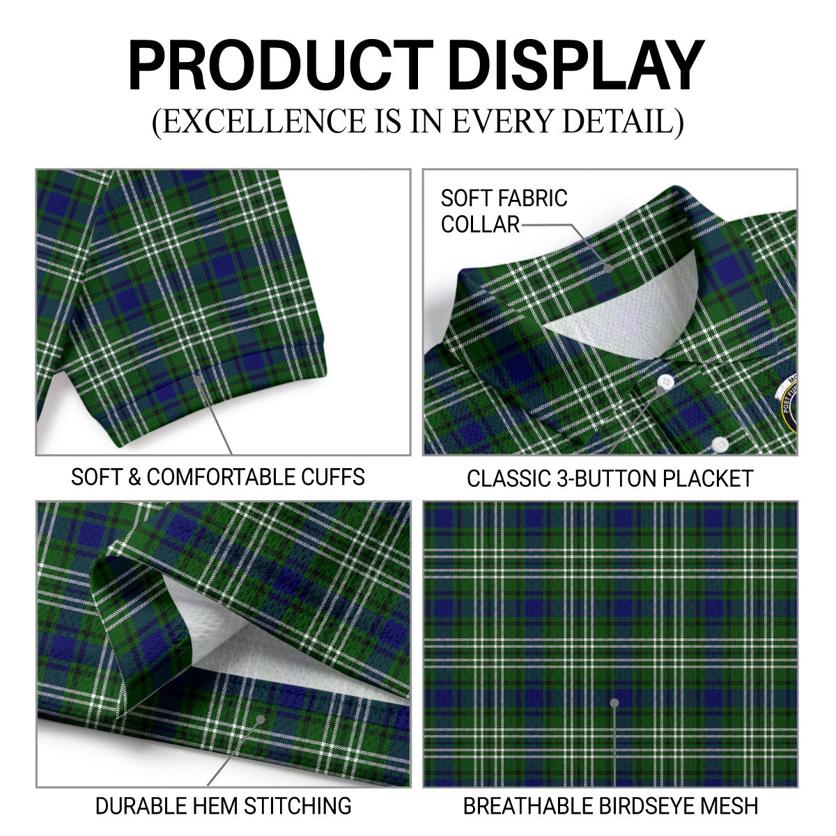 Mow Tartan Crest Birdseye Mesh Polo Shirt