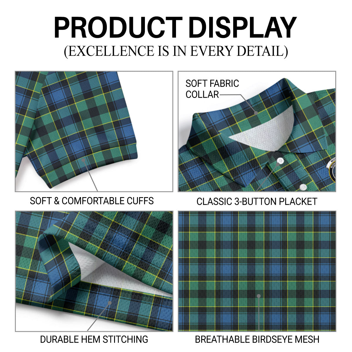 Mowat Ancient Tartan Crest Birdseye Mesh Polo Shirt
