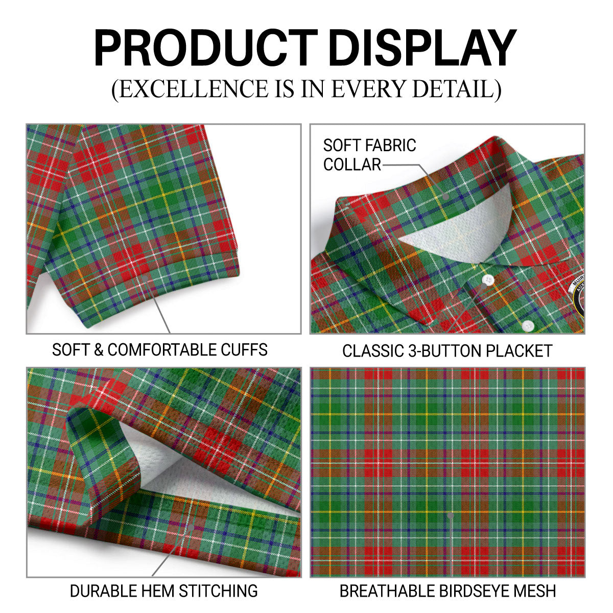 Muirhead Tartan Crest Birdseye Mesh Polo Shirt