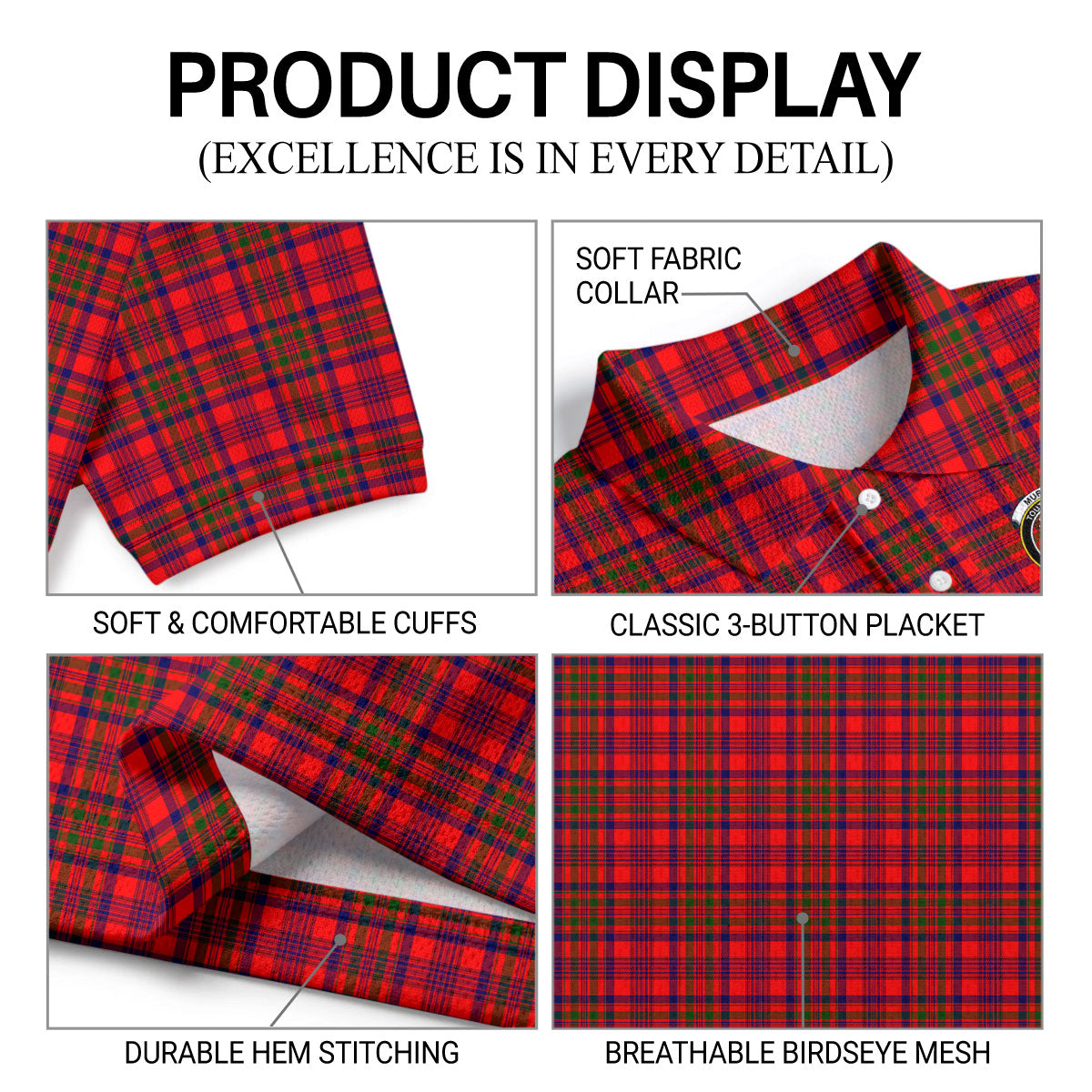 Murray (of Dysart) Tartan Crest Birdseye Mesh Polo Shirt