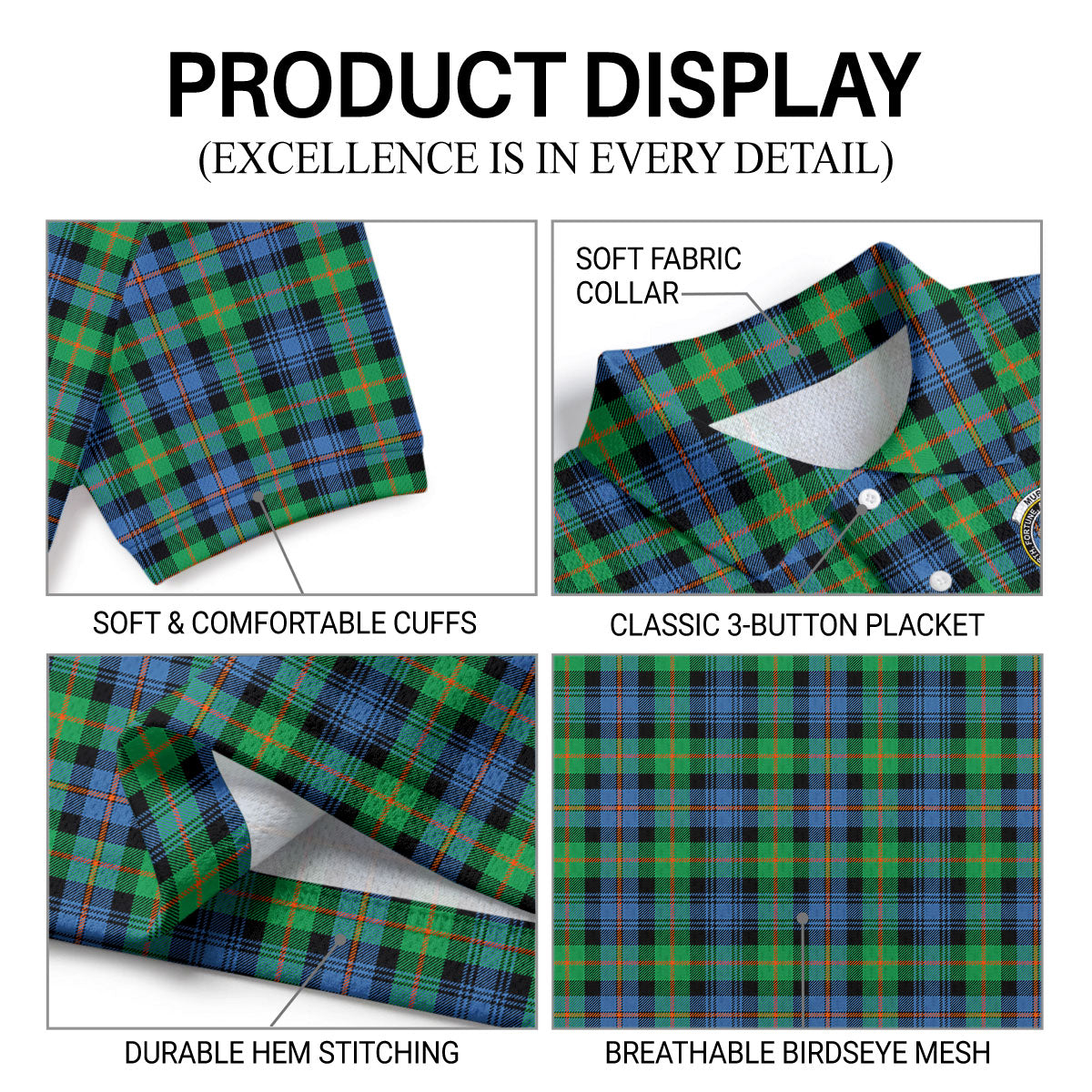 Murray of Atholl Ancient Tartan Crest Birdseye Mesh Polo Shirt