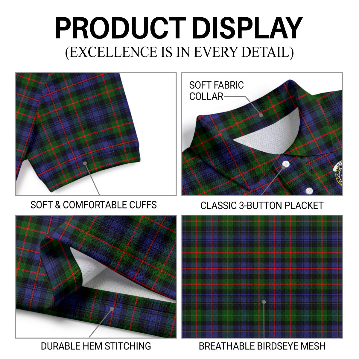 Murray of Atholl Modern Tartan Crest Birdseye Mesh Polo Shirt