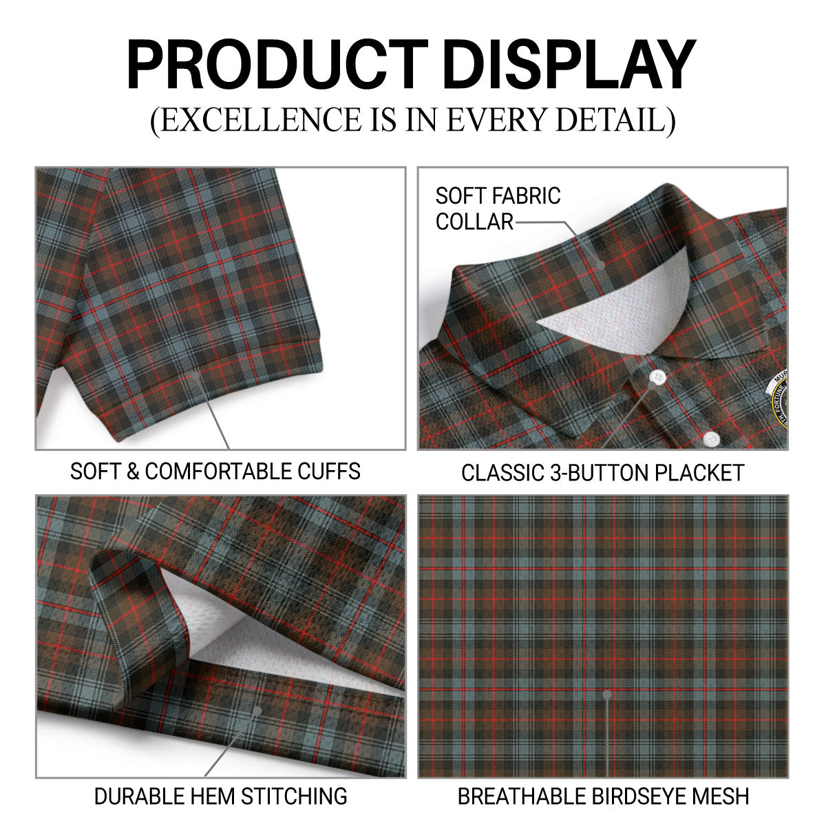 Murray of Atholl Weathered Tartan Crest Birdseye Mesh Polo Shirt
