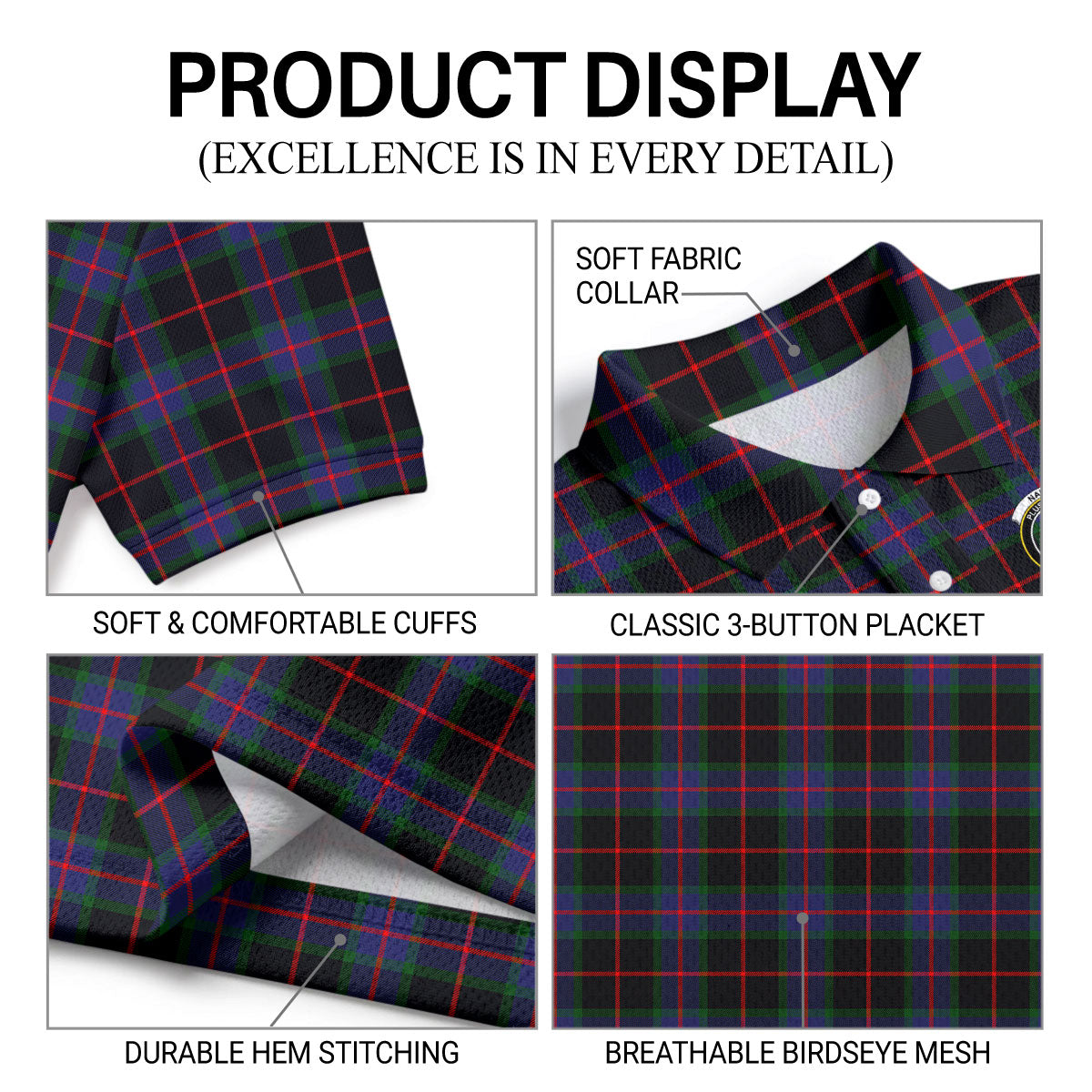Nairn Tartan Crest Birdseye Mesh Polo Shirt