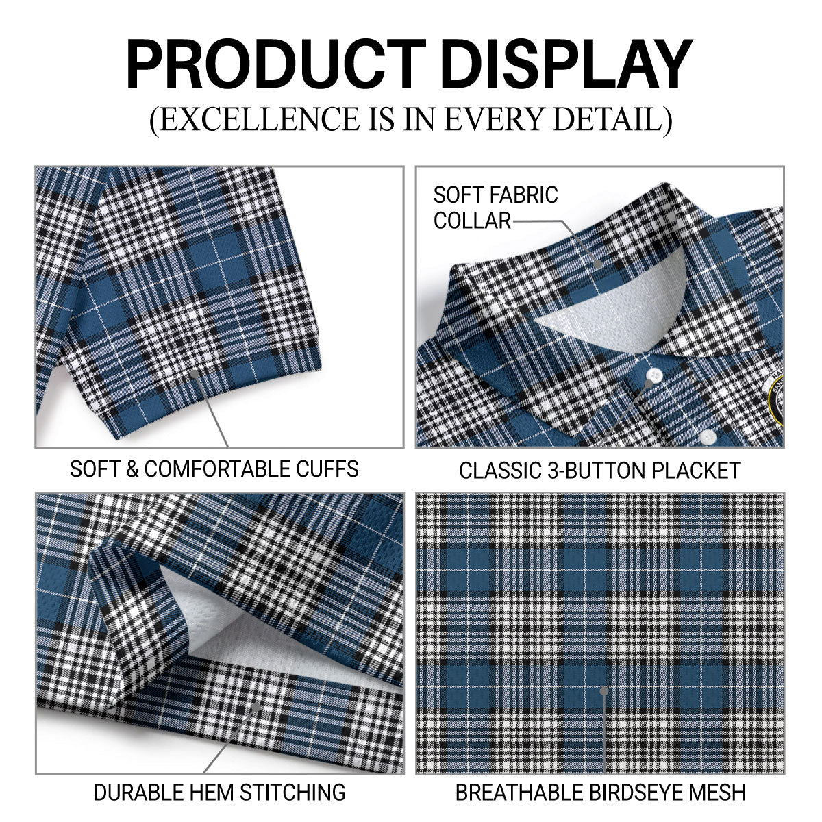 Napier Modern Tartan Crest Birdseye Mesh Polo Shirt