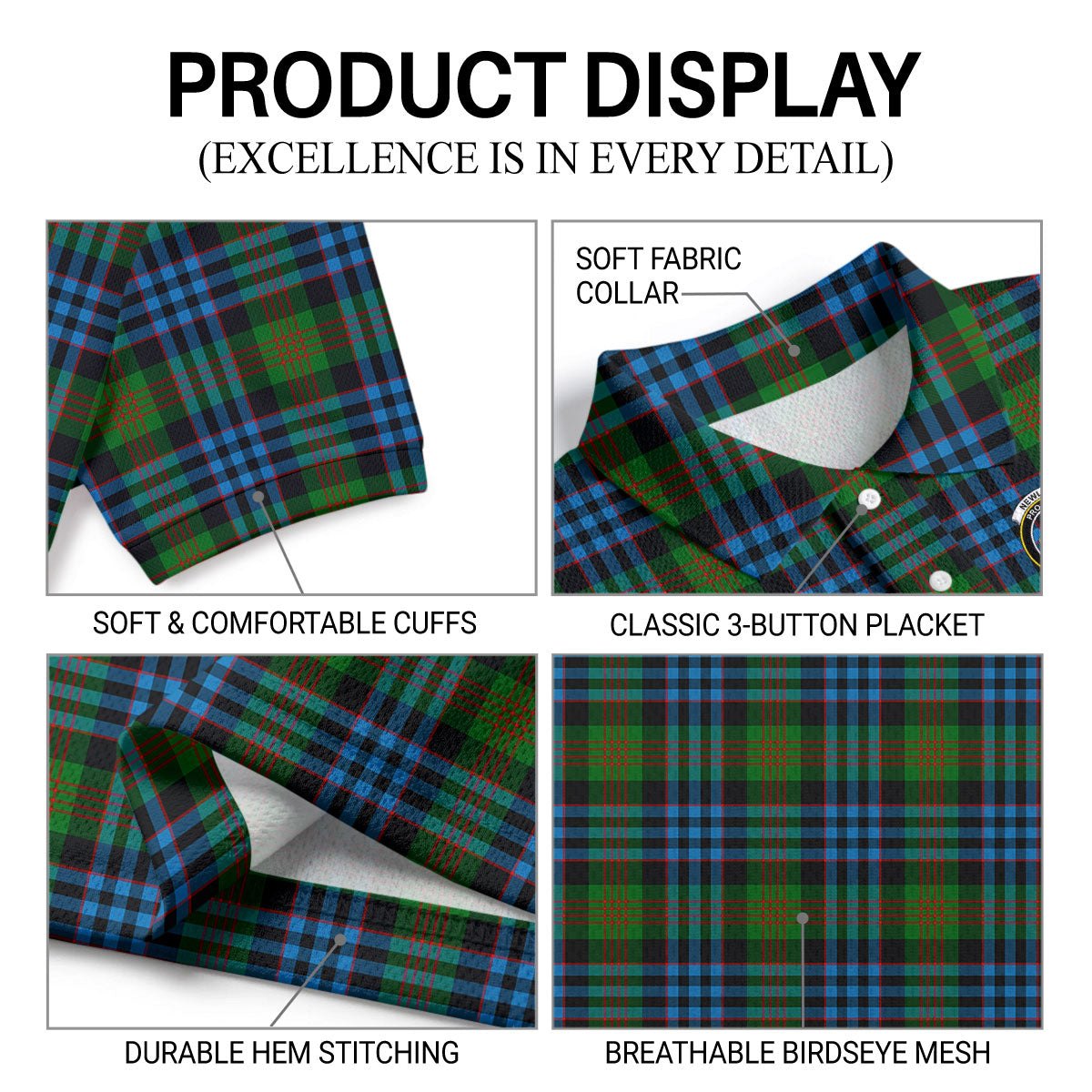 Newlands Tartan Crest Birdseye Mesh Polo Shirt